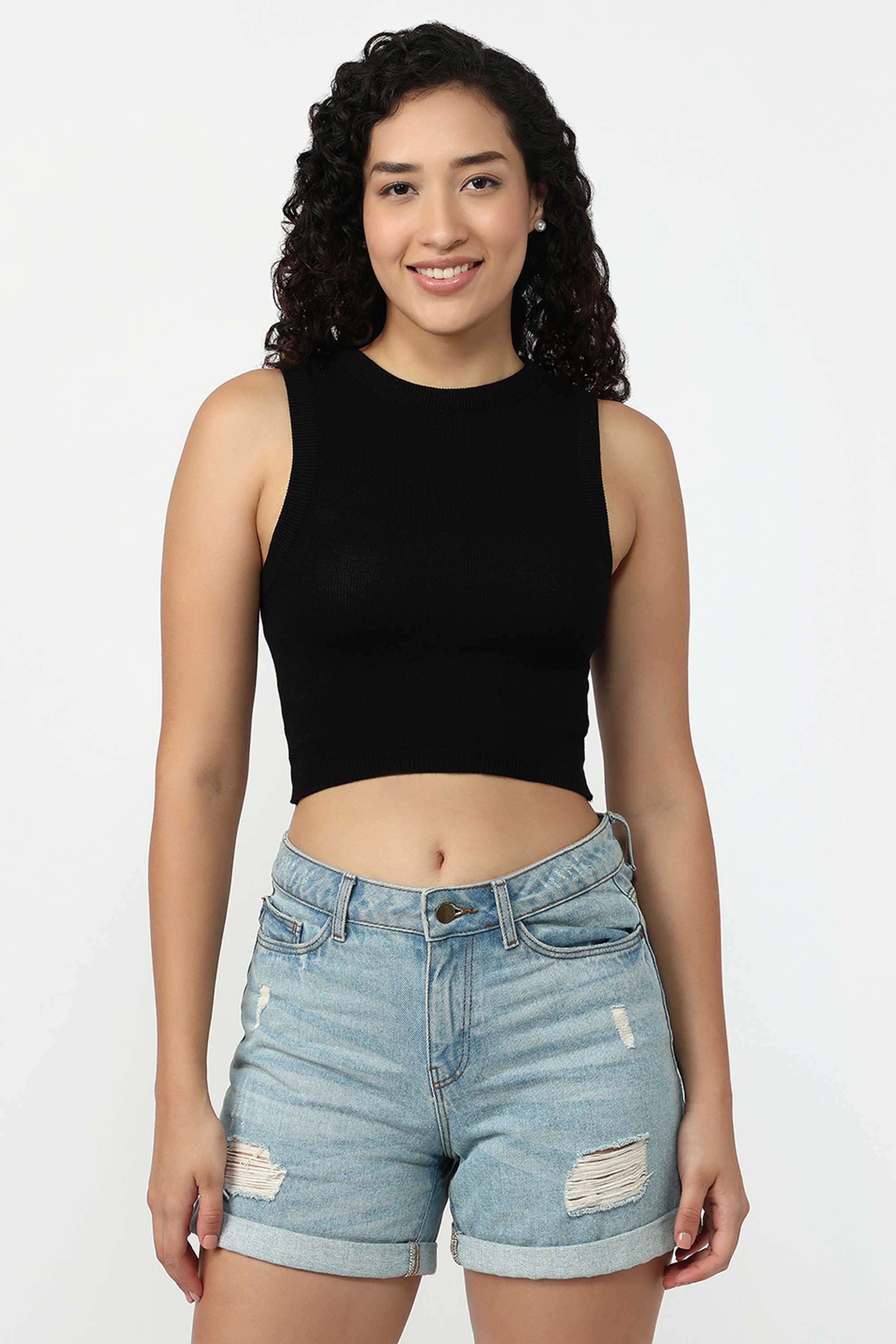 Solid-Blended-Fabric-Round-Neck-Women-s-Tank-Top