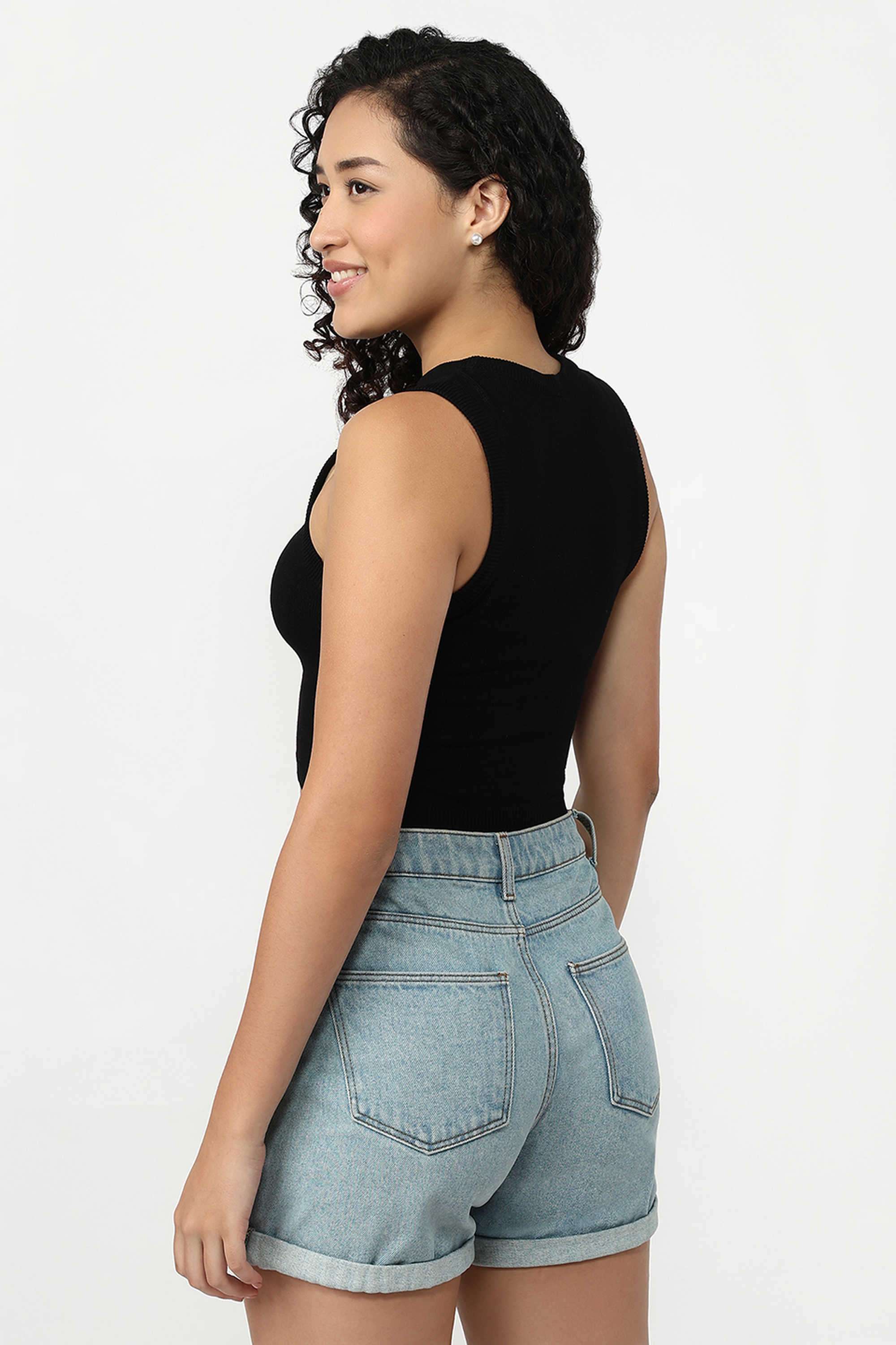 Solid-Blended-Fabric-Round-Neck-Women-s-Tank-Top