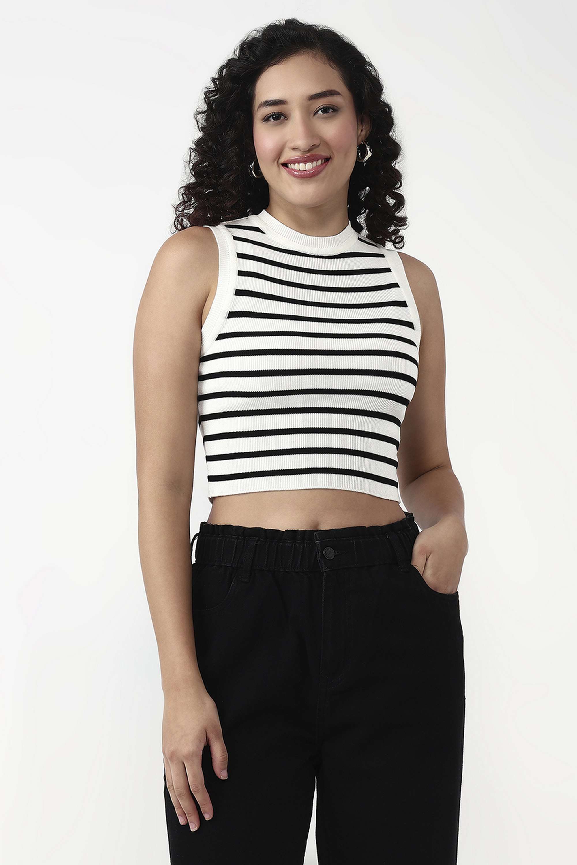 Stripes-Viscose-Round-Neck-Women-s-Tank-Top