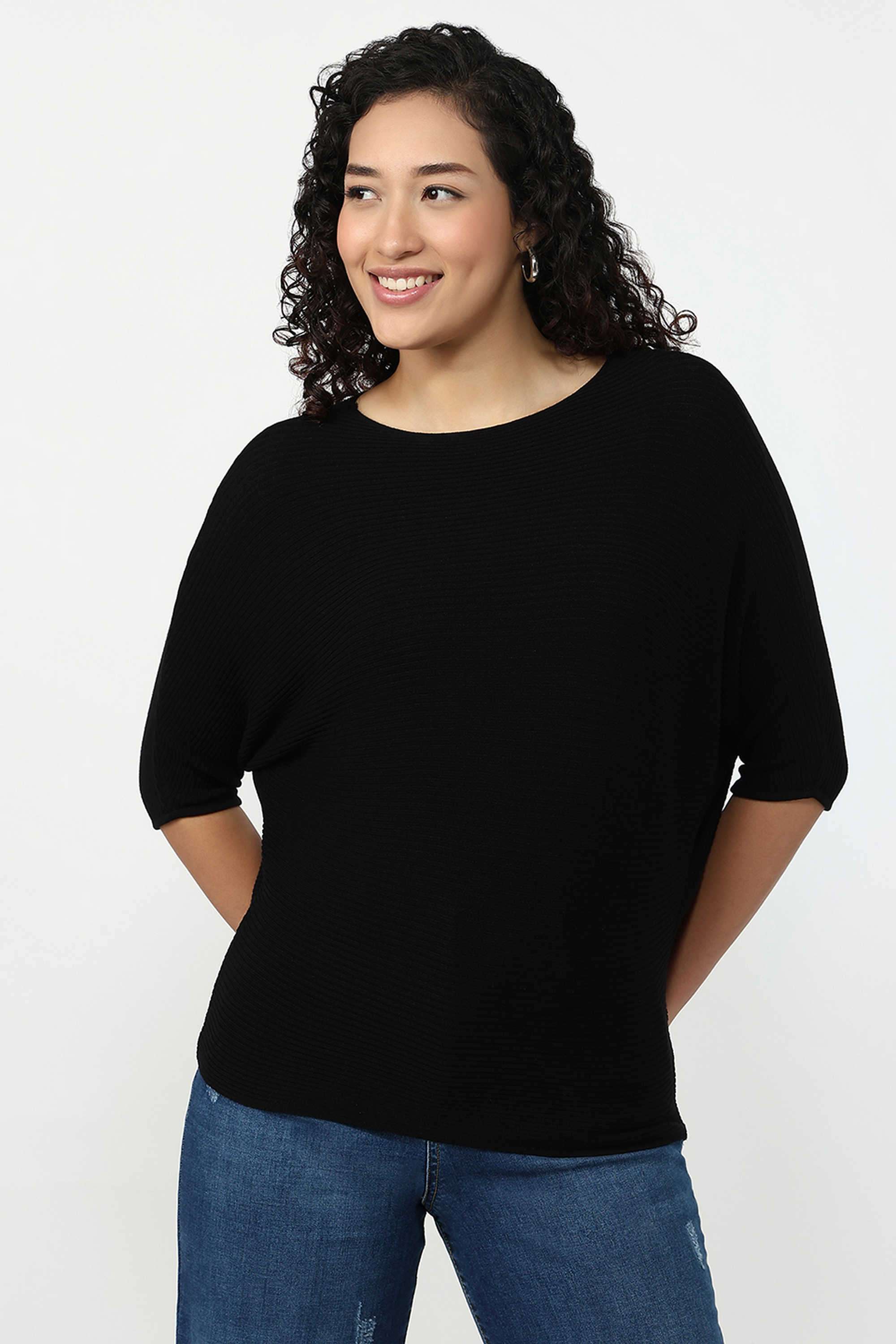 Solid-Blended-Fabric-Round-Neck-Women-s-Top