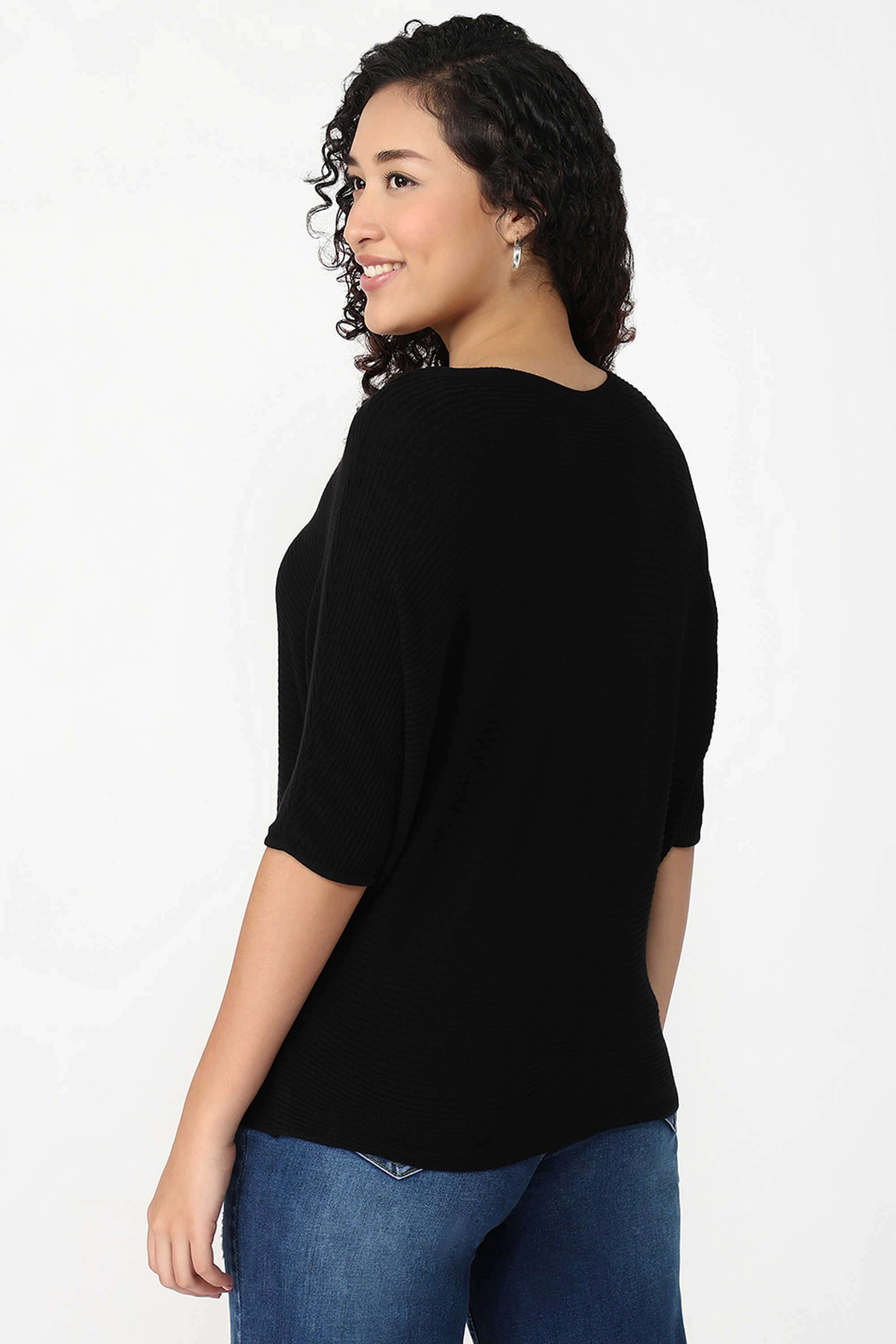 Solid-Blended-Fabric-Round-Neck-Women-s-Top