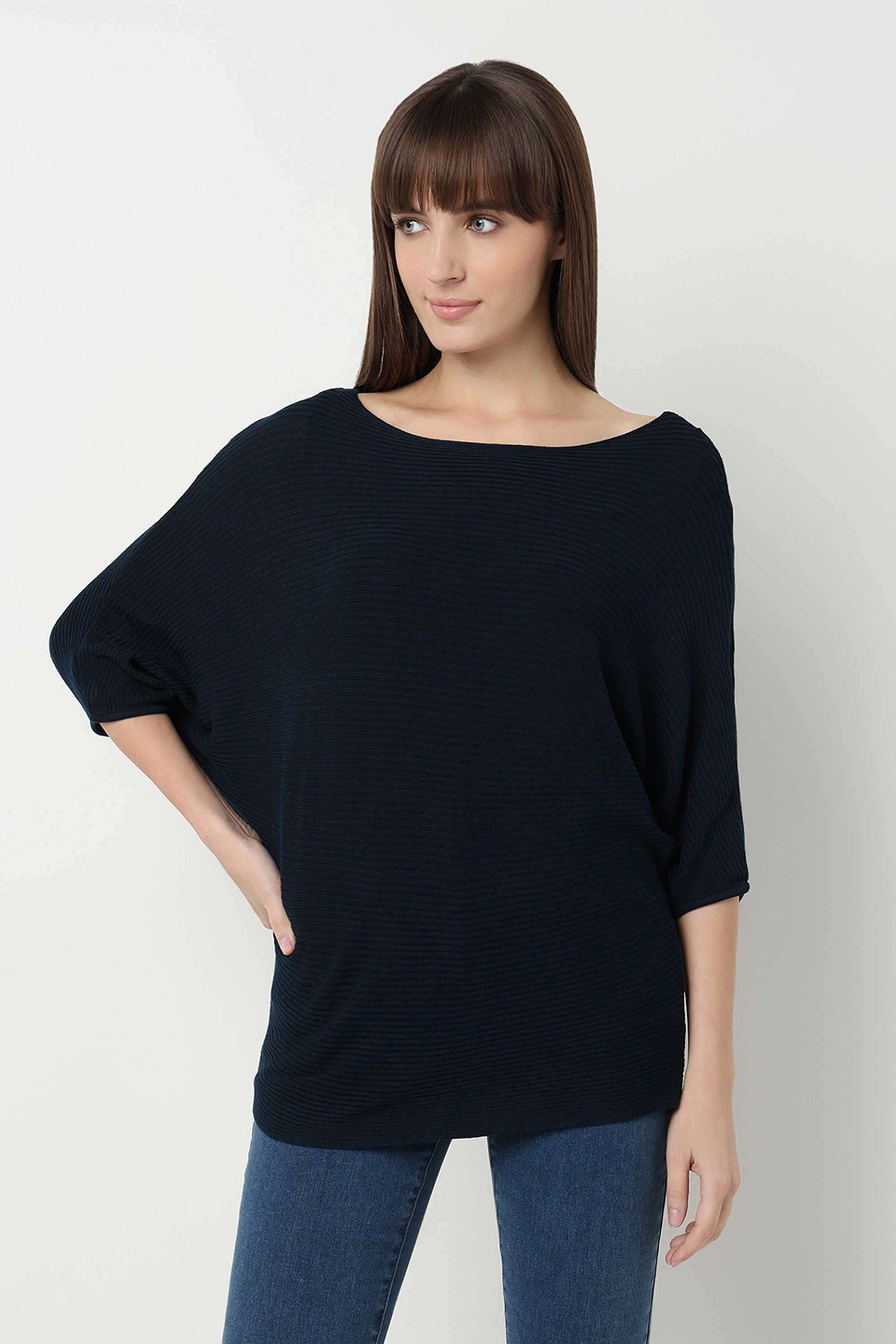 Solid-Blended-Fabric-Round-Neck-Women-s-Top