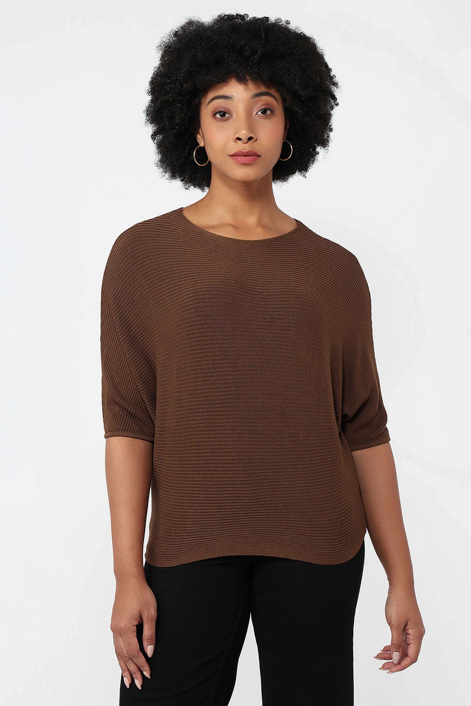 Knitted-Round-Neck-Blended-Fabric-Women-s-Casual-Wear-Top