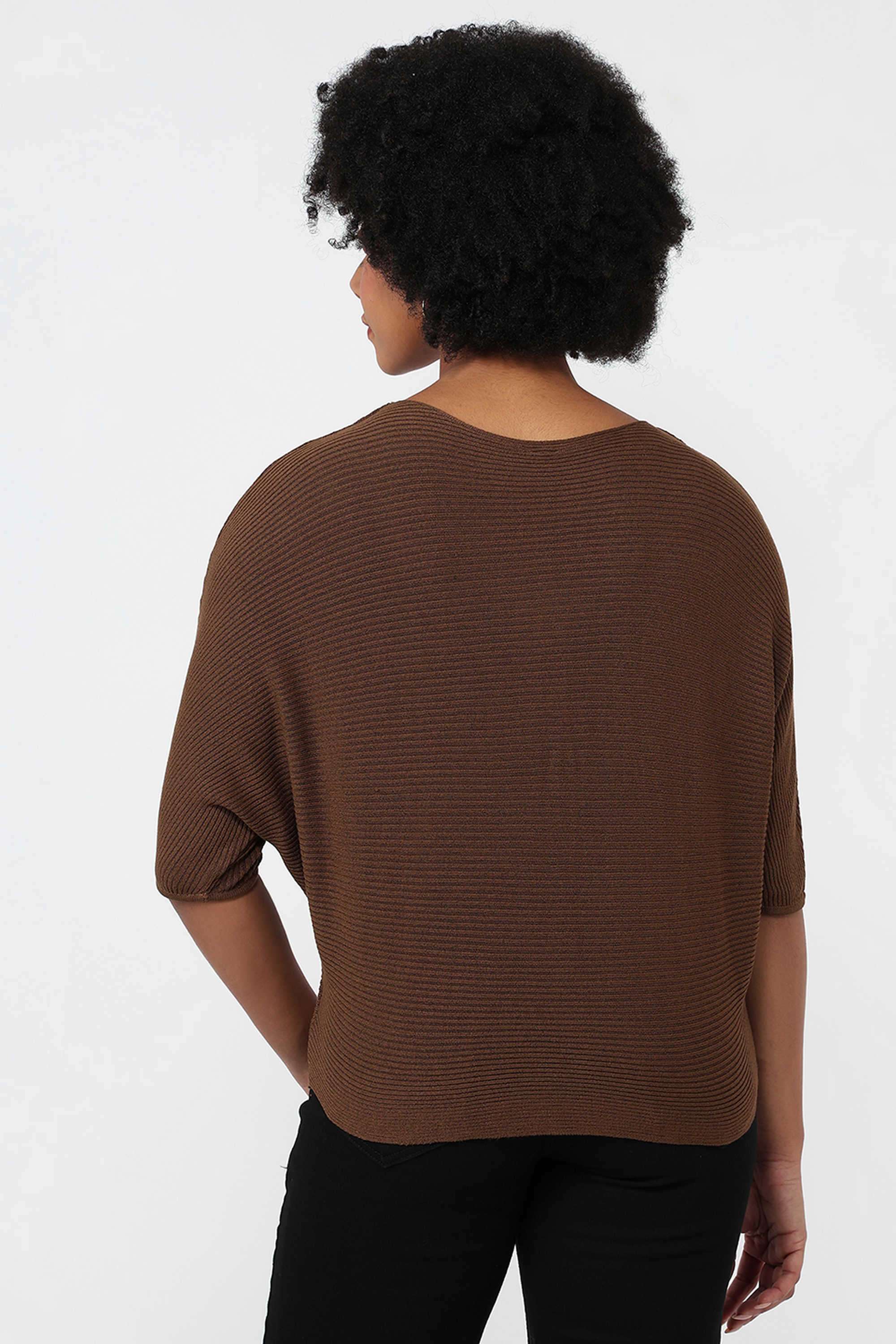 Knitted-Blended-Fabric-Round-Neck-Women-Top