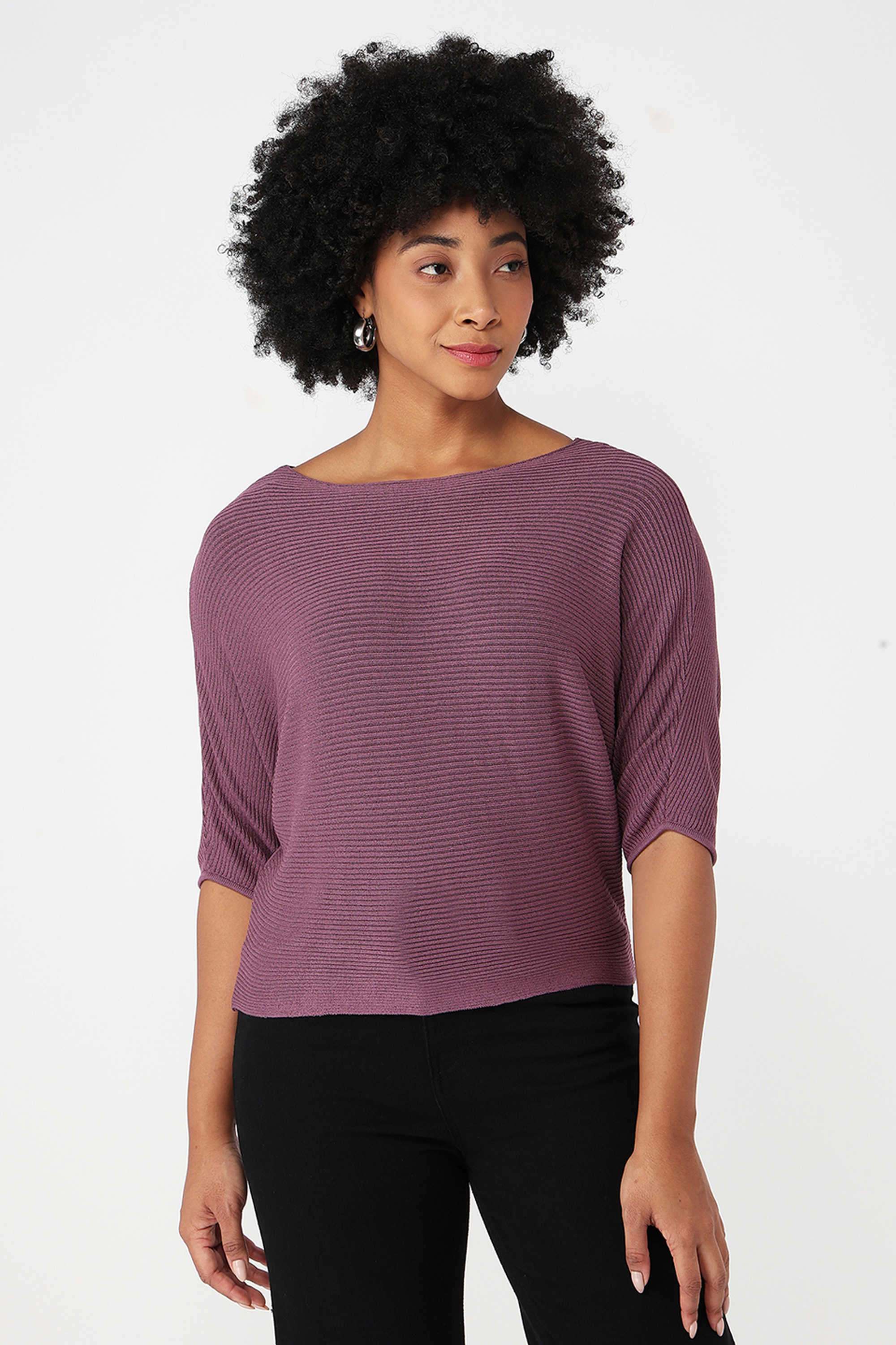 Knitted-Blended-Fabric-Round-Neck-Women-Top