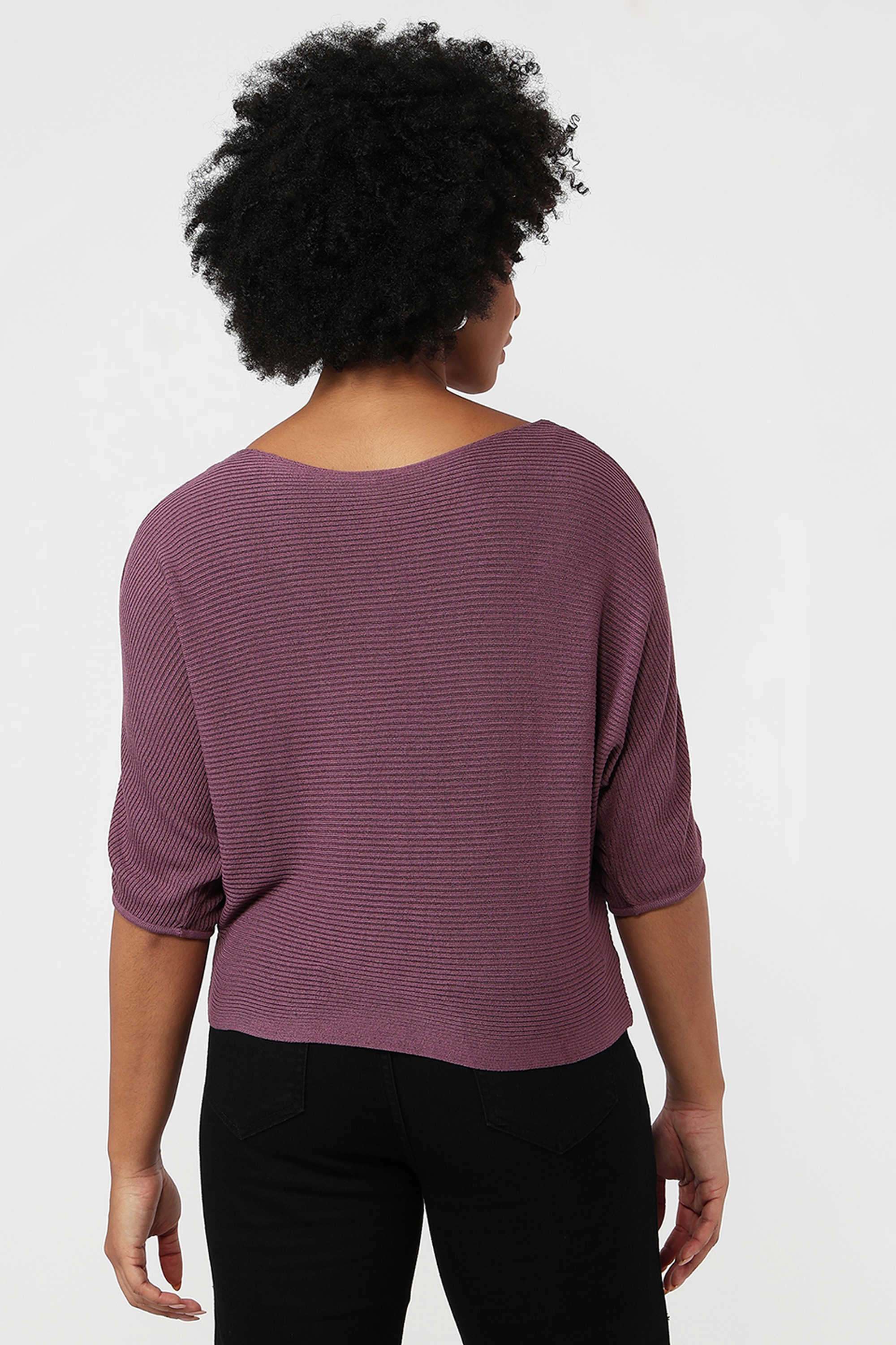 Knitted-Blended-Fabric-Round-Neck-Women-Top