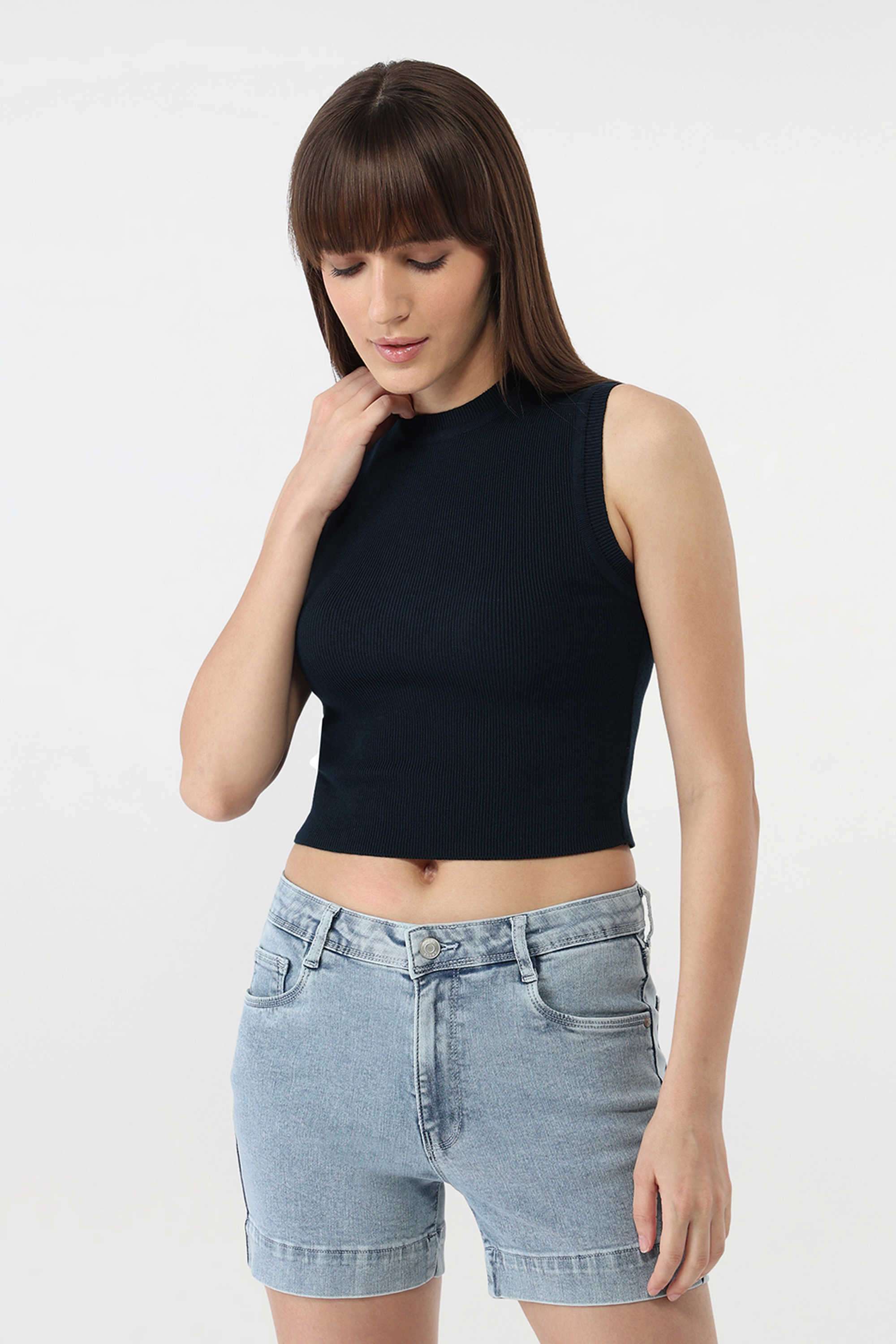 Solid-Blended-Fabric-Round-Neck-Women-s-Tank-Top