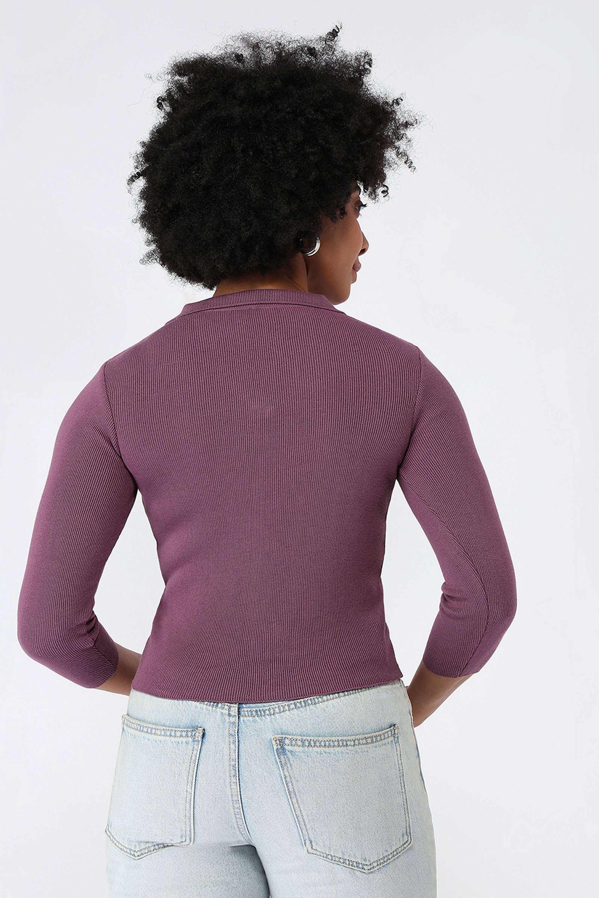 Solid-Blended-Fabric-Collared-Women-Top