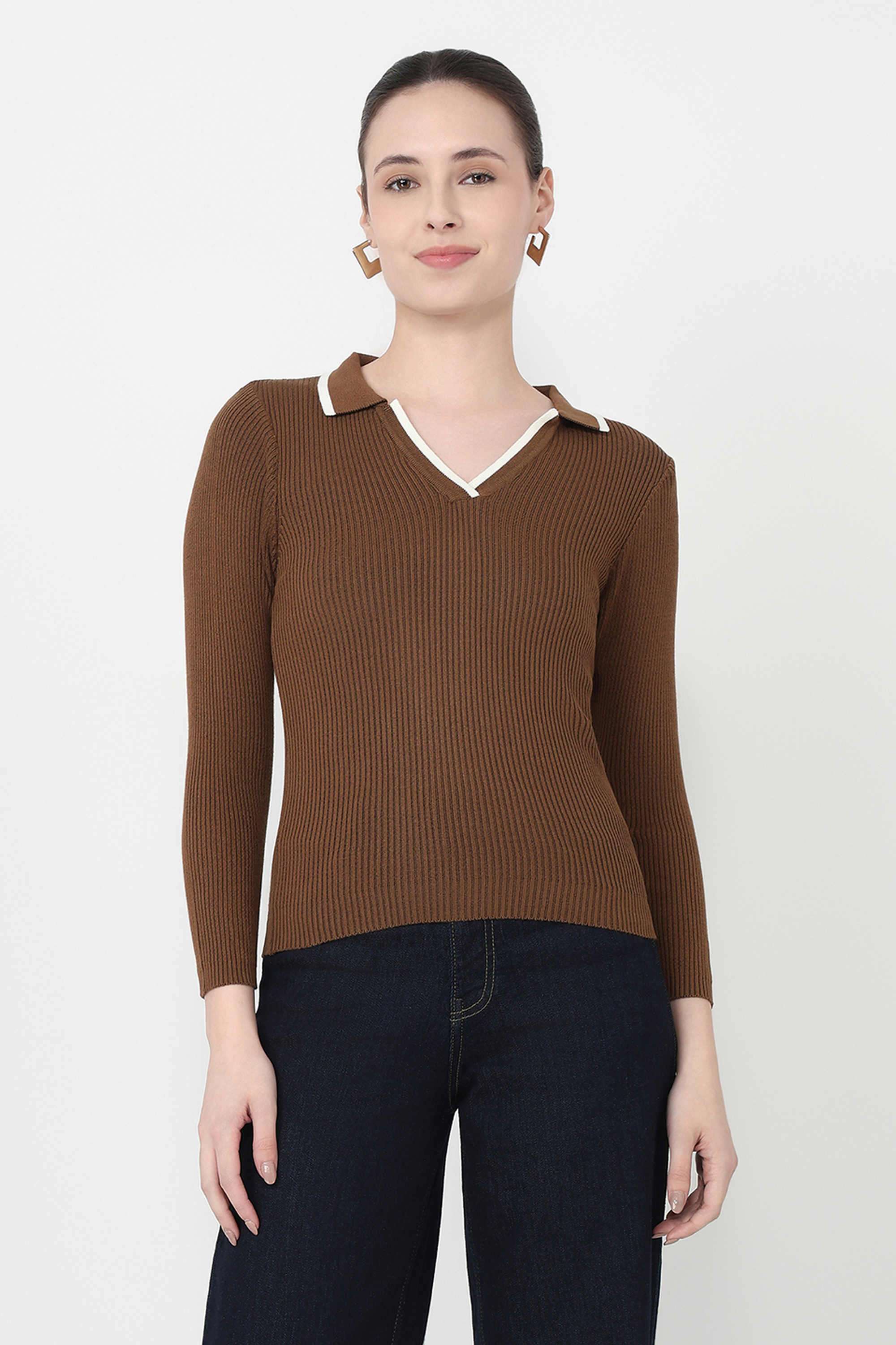 Solid-Blended-Fabric-Polo-Women-s-Top