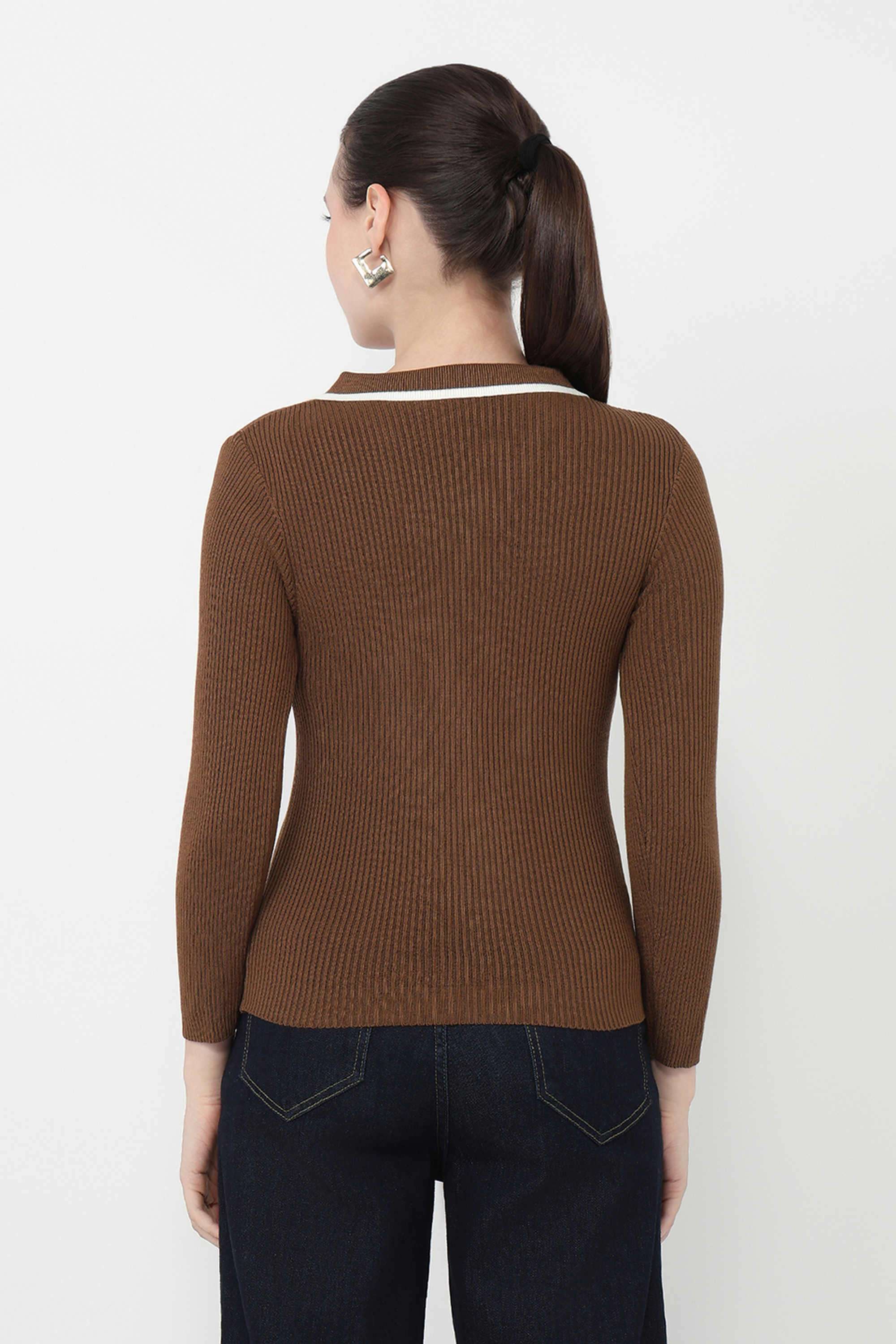 Solid-Blended-Fabric-Polo-Women-s-Top