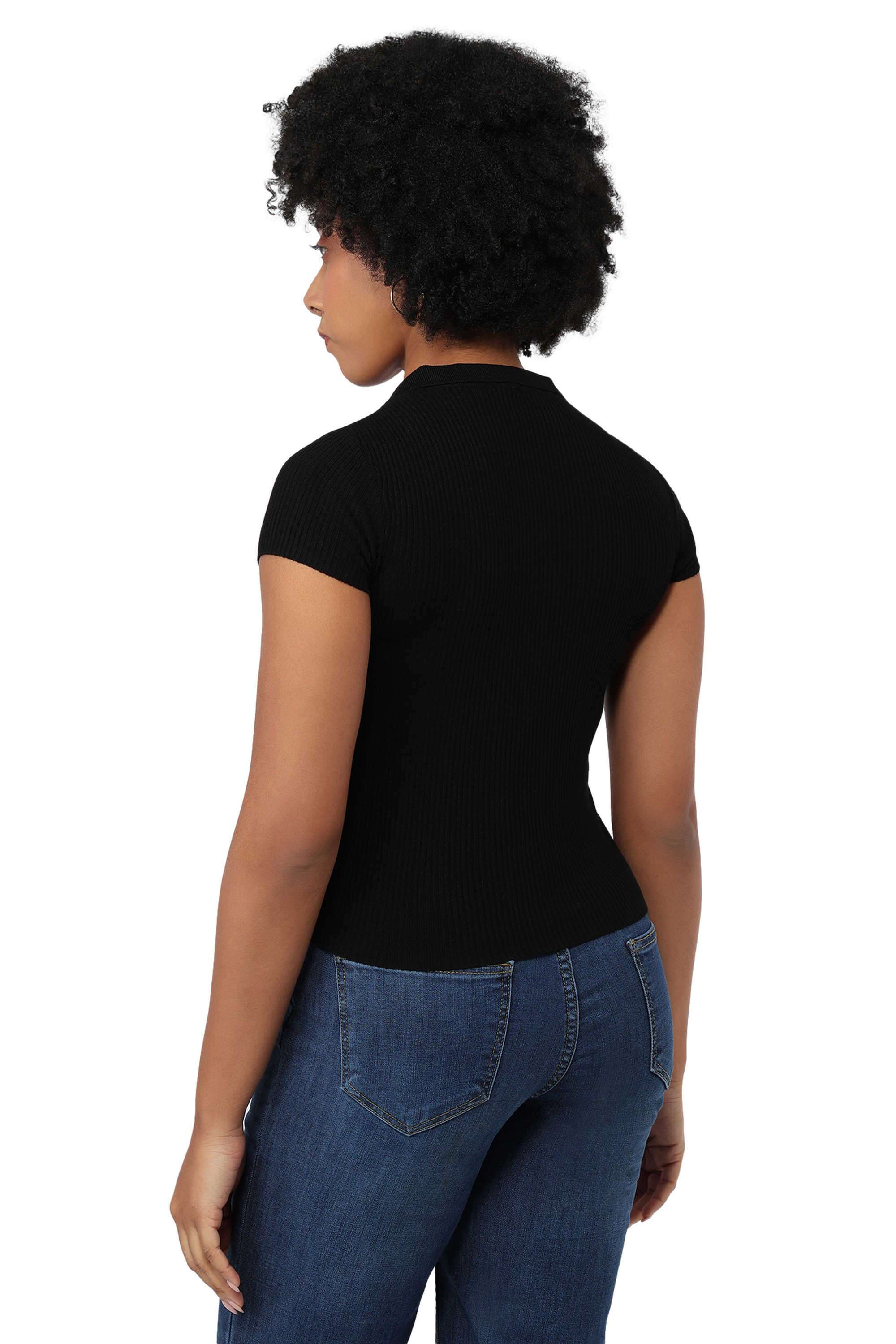 Knitted-Blended-Fabric-Polo-Women-Top