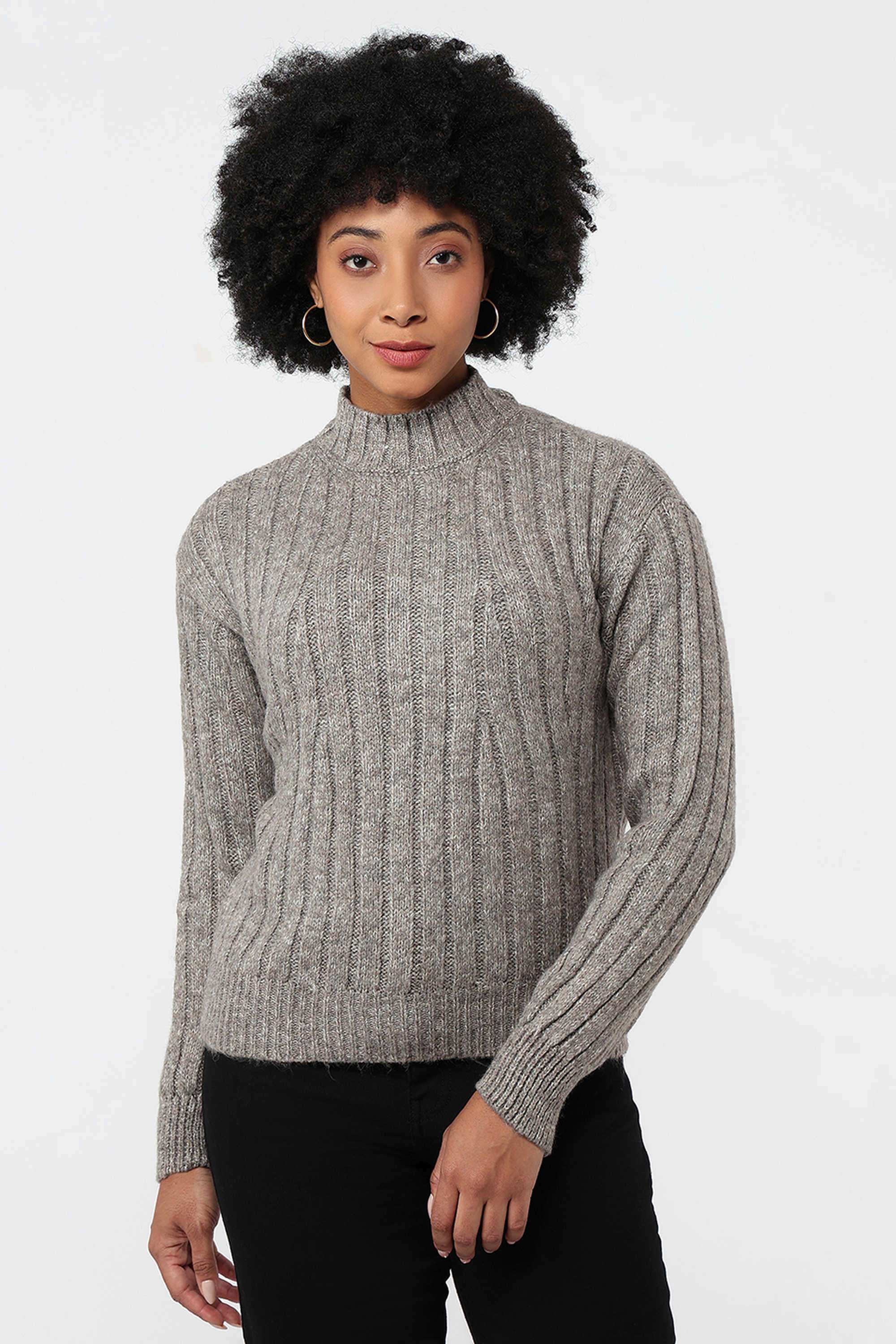 Solid-High-Neck-Blended-Fabric-Women-s-Casual-Wear-Sweater