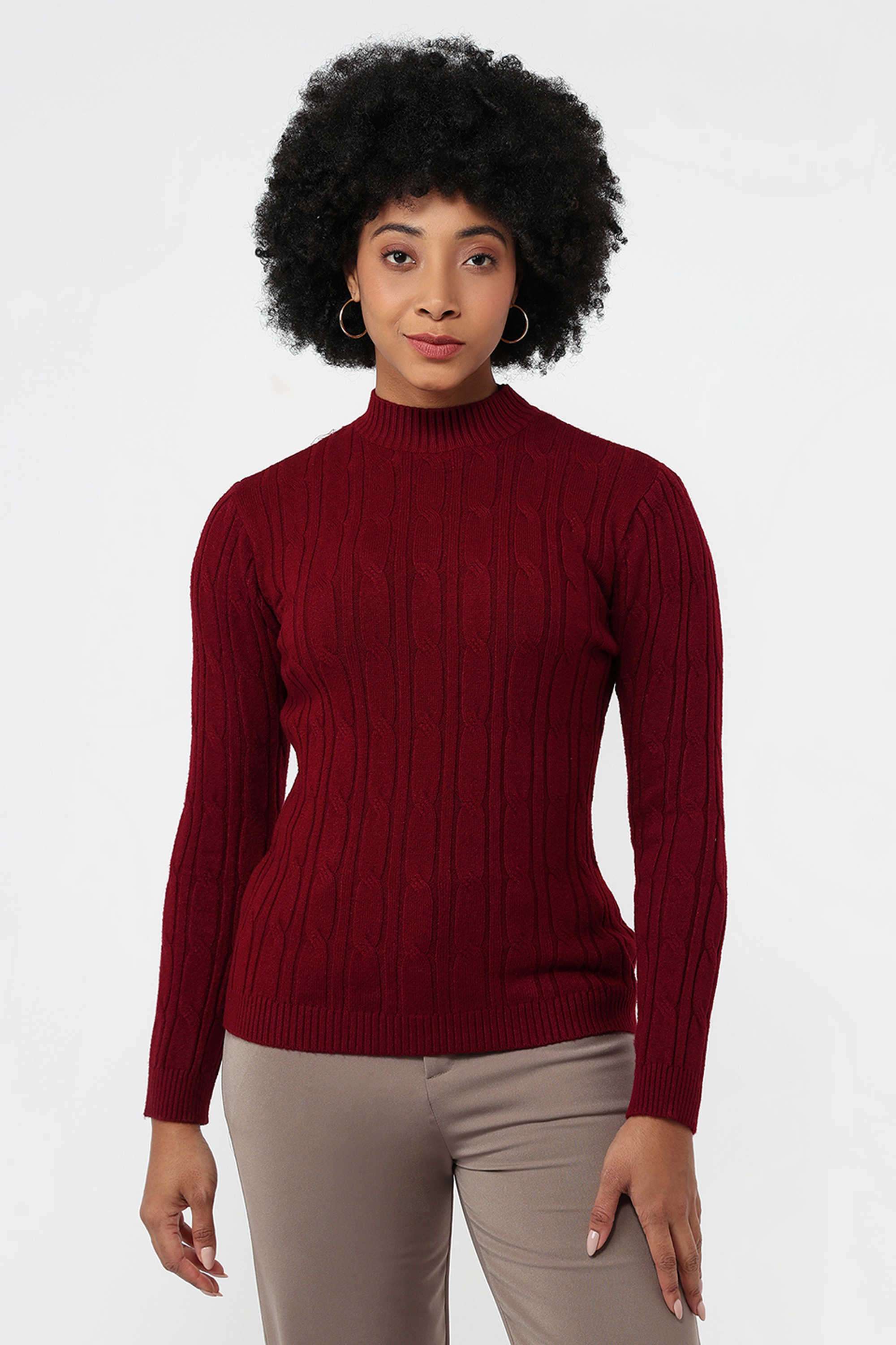 Solid-High-Neck-Blended-Fabric-Women-s-Casual-Wear-Sweater