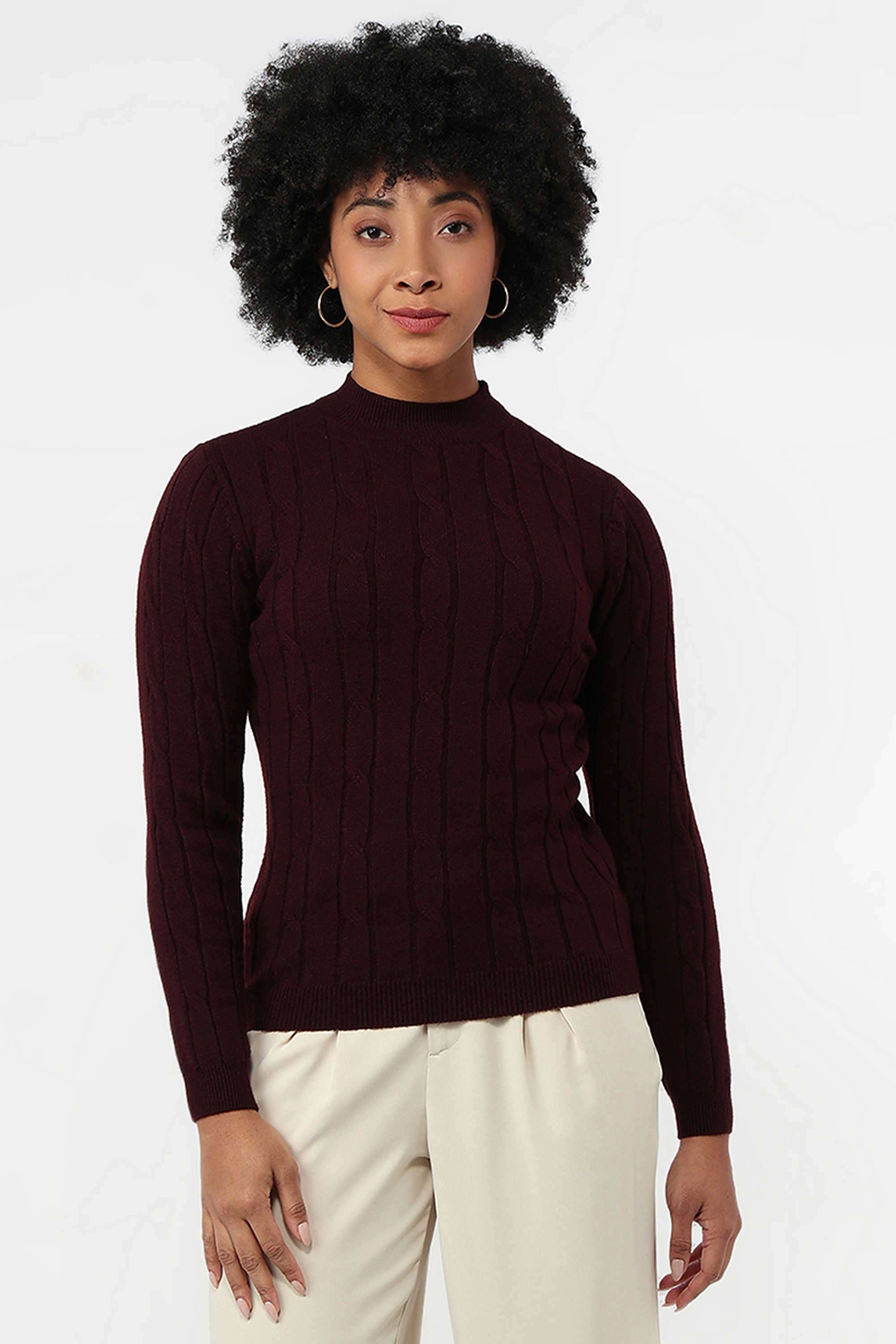 Solid-High-Neck-Blended-Fabric-Women-s-Casual-Wear-Sweater