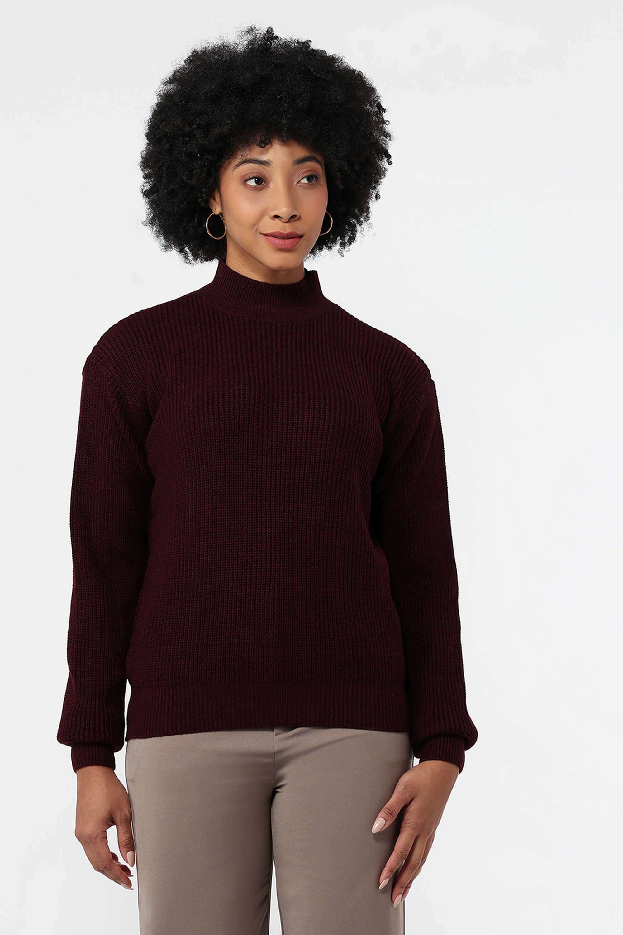 Solid-High-Neck-Acrylic-Women-s-Casual-Wear-Sweater