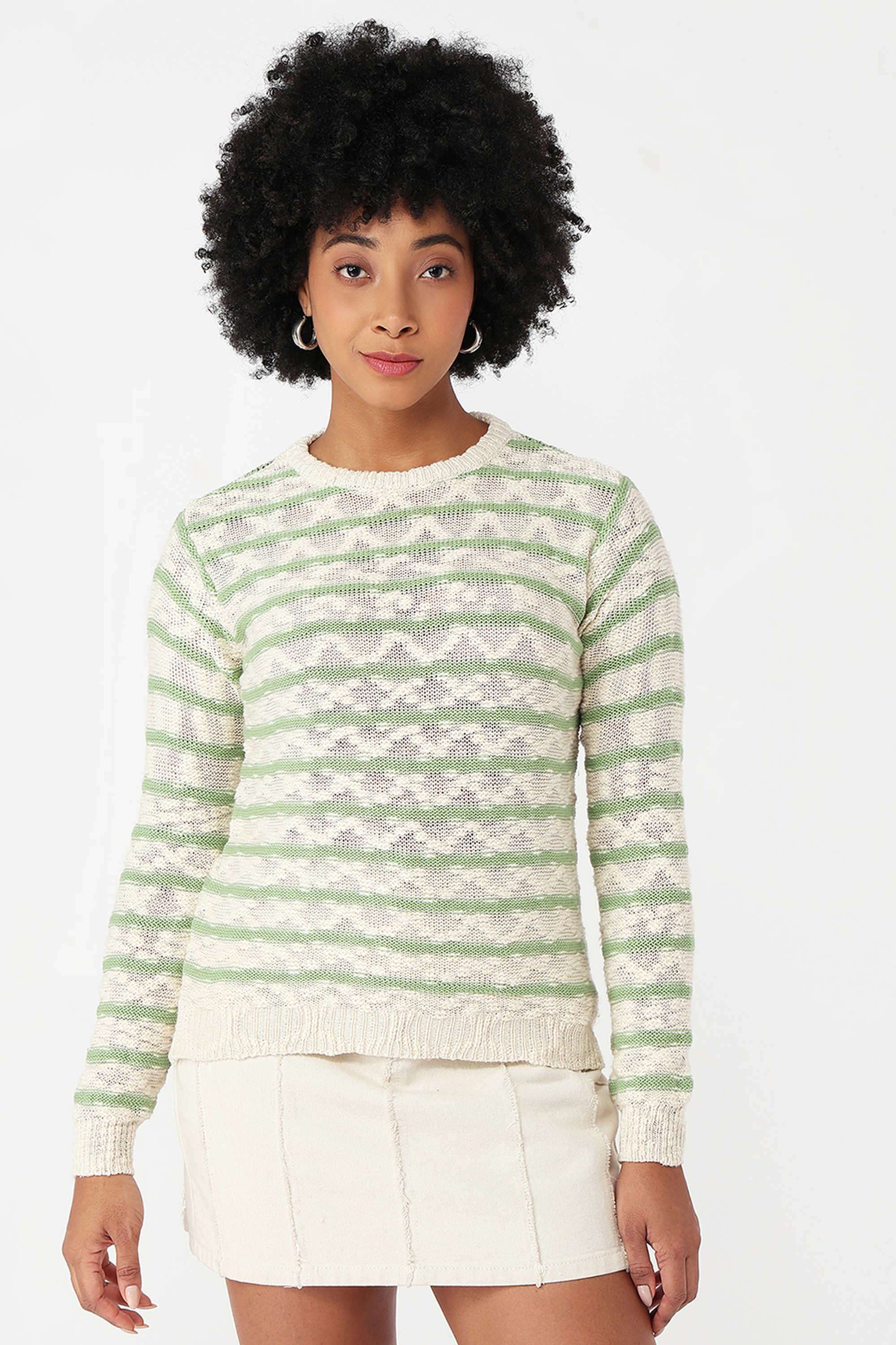 Stripes-Round-Neck-Cotton-Women-s-Casual-Wear-Sweater