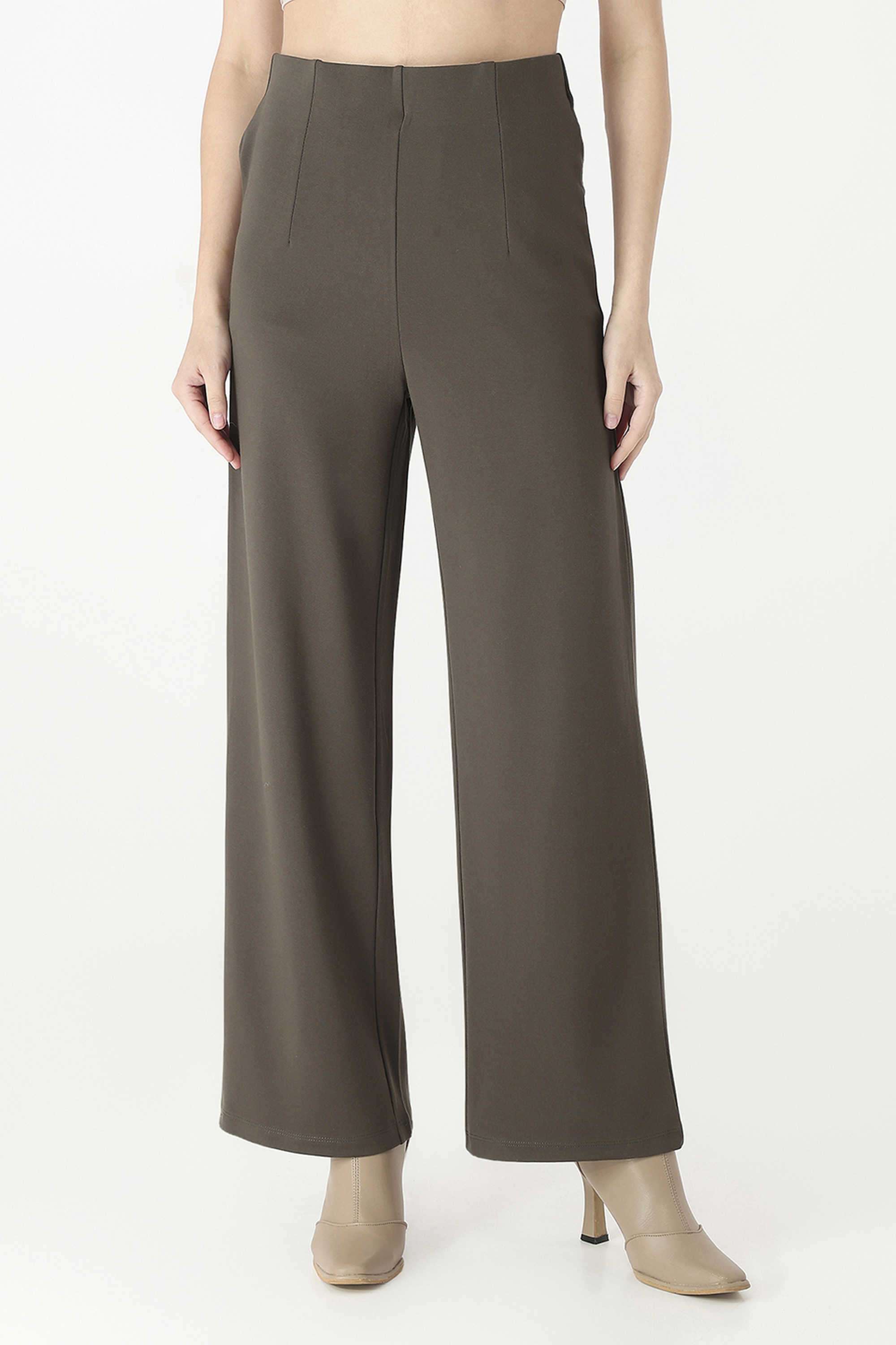 Solid-Relaxed-Fit-Blended-Fabric-Women-s-Casual-Wear-Treggings