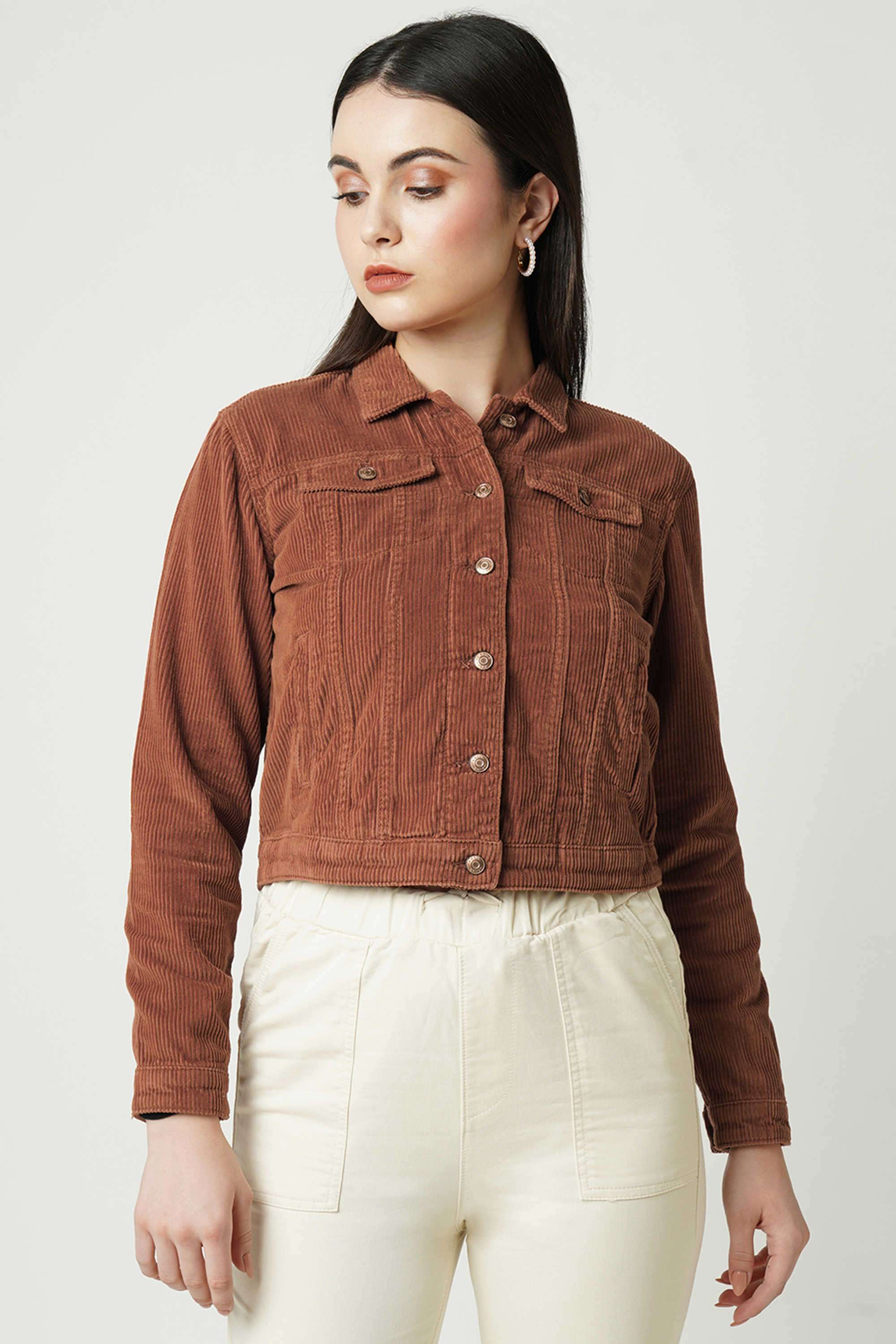 Solid-Collared-Cotton-Women-s-Casual-Wear-Jacket