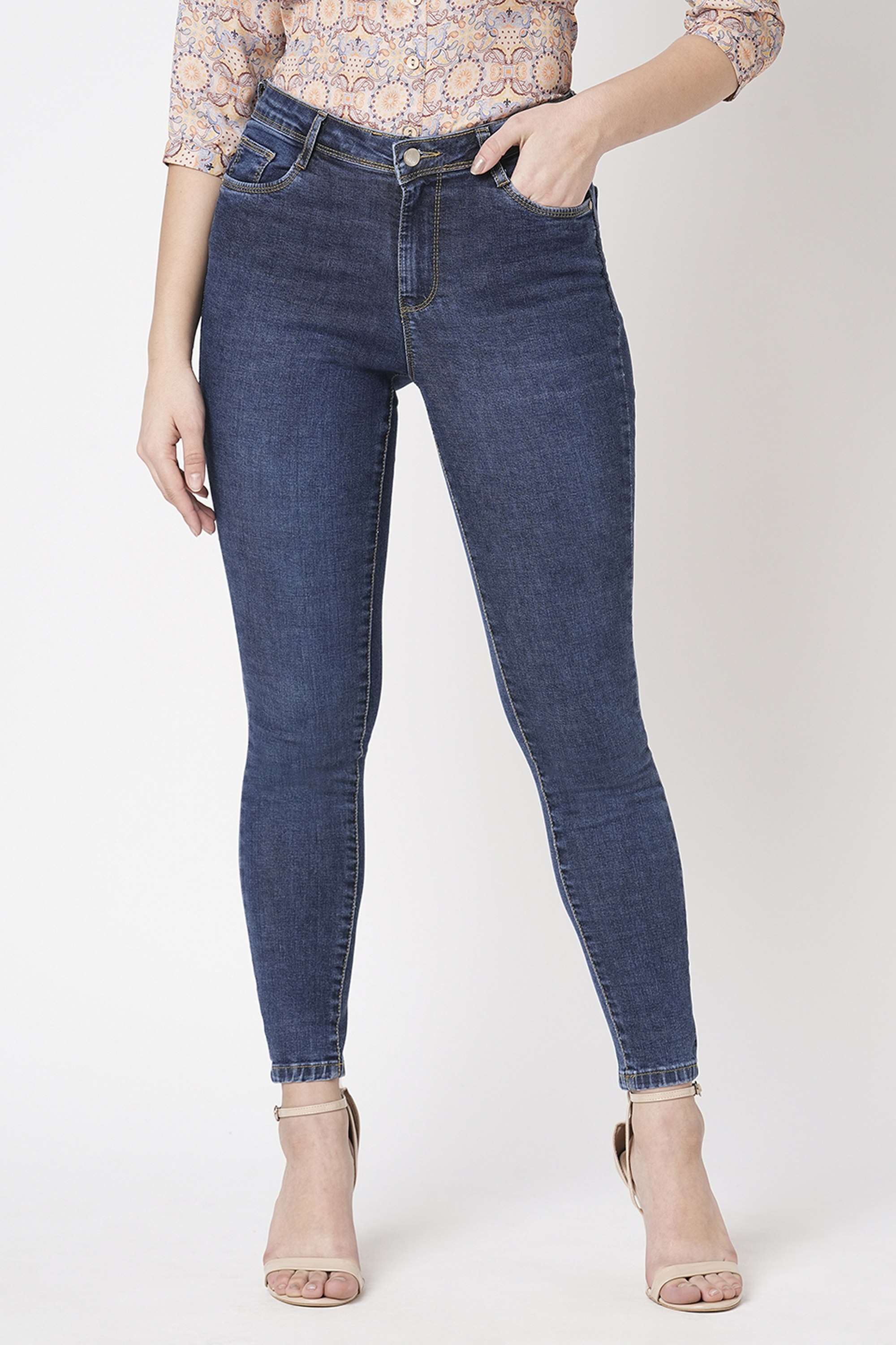 High-Rise-Blended-Fabric-Skinny-Fit-Women-s-Jeans