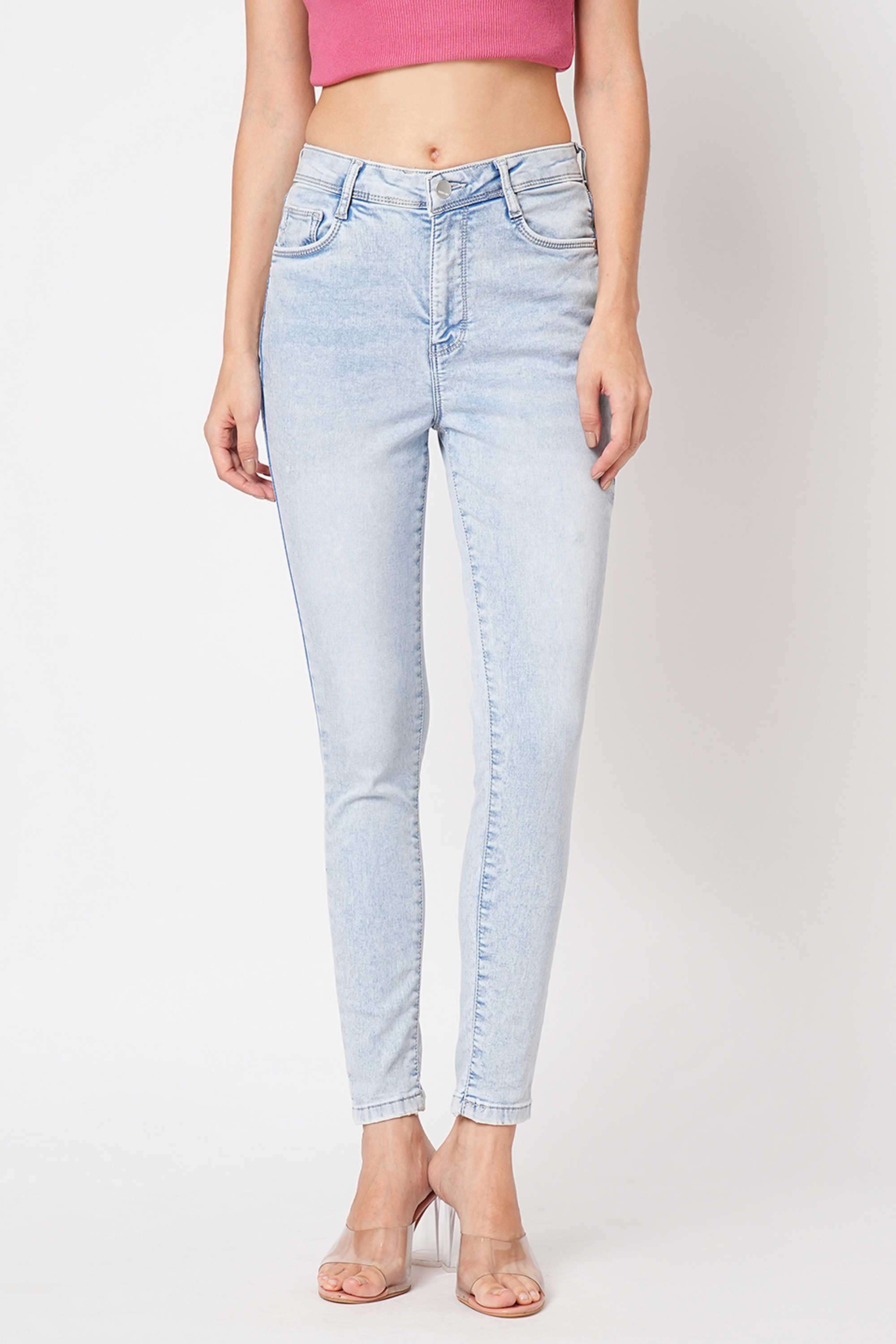 High-Rise-Blended-Fabric-Skinny-Fit-Women-s-Jeans