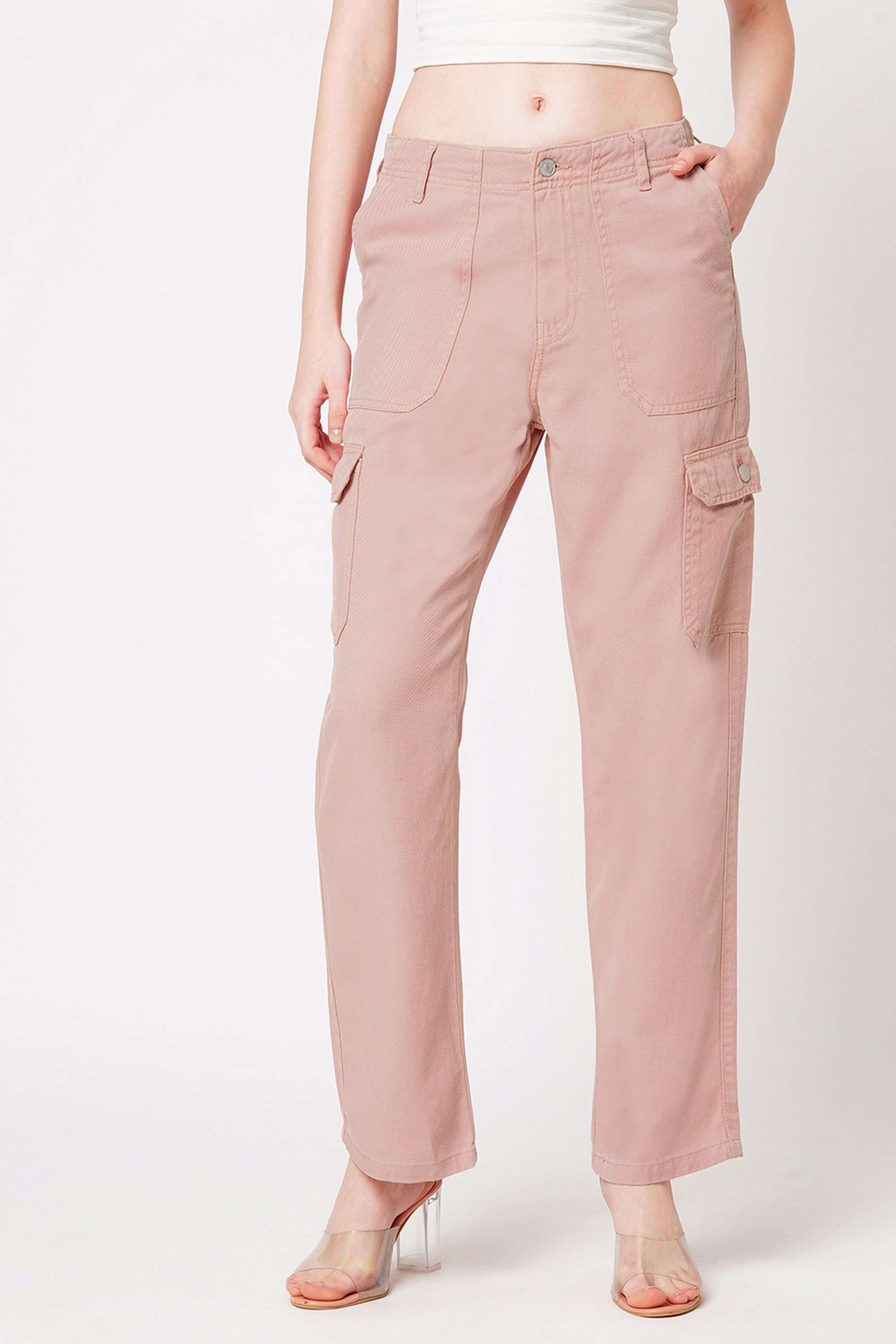 Solid-Relaxed-Fit-Blended-Fabric-Women-s-Casual-Wear-Trousers