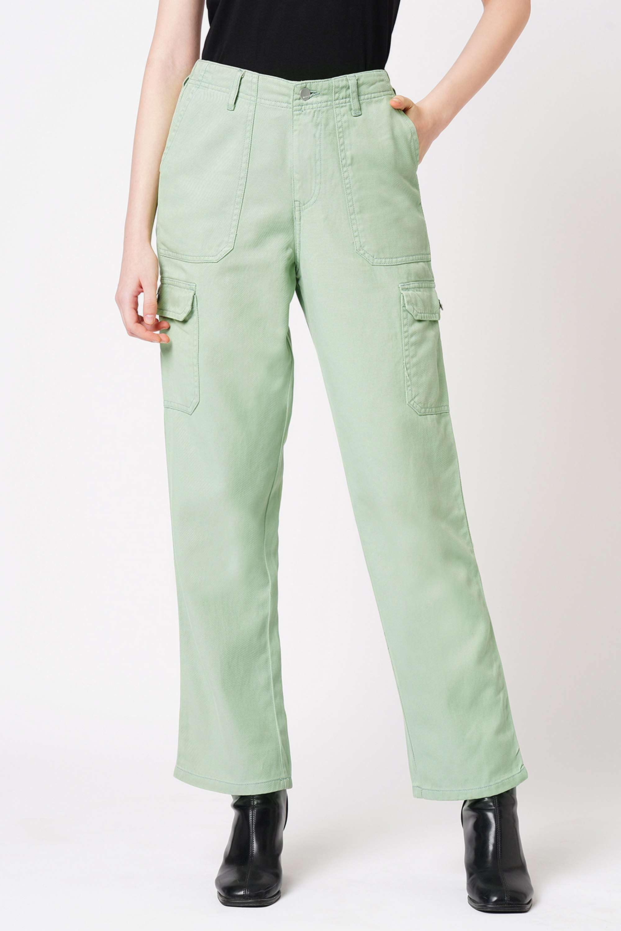 Solid-Relaxed-Fit-Blended-Fabric-Women-s-Casual-Wear-Trousers