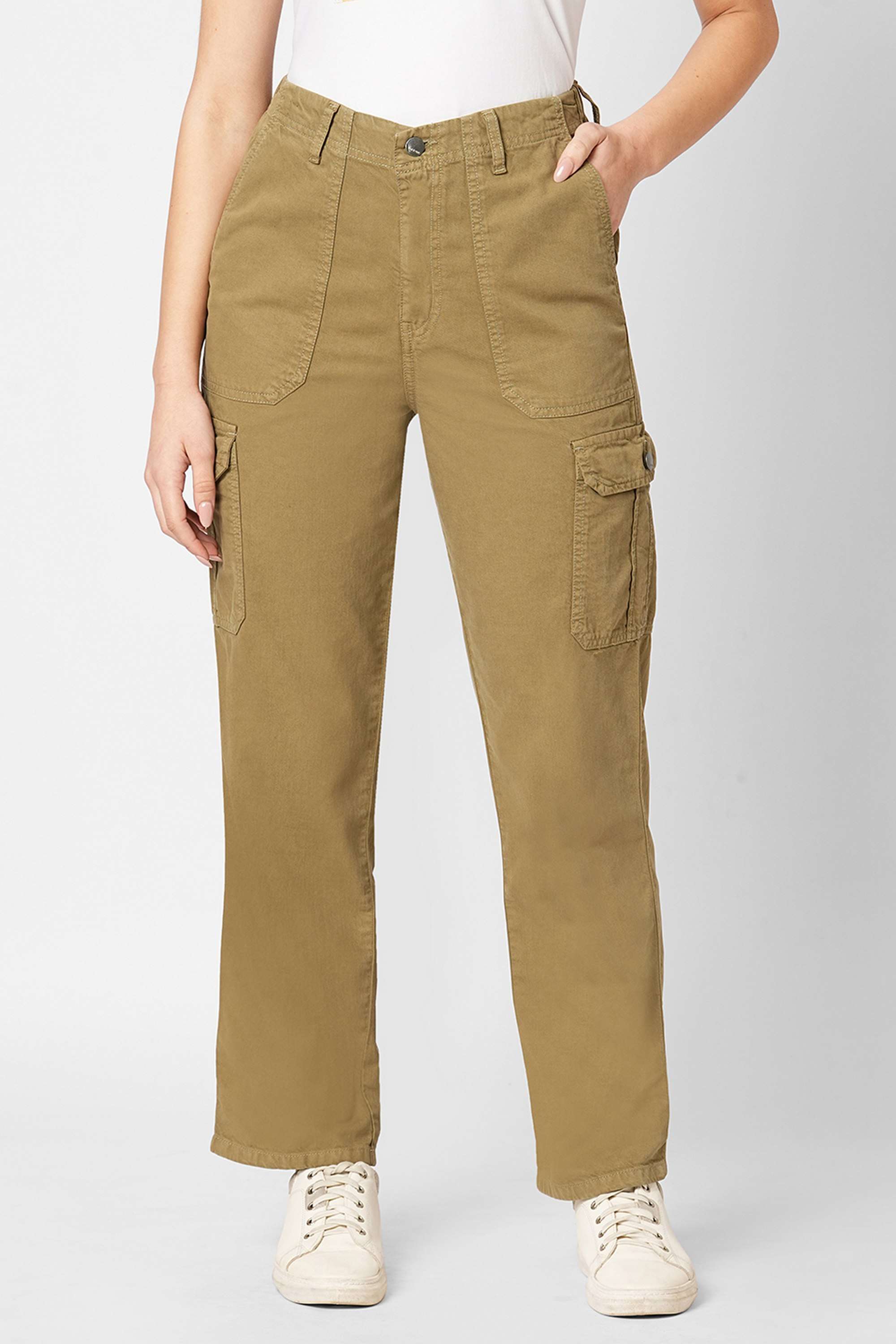 Solid-Relaxed-Fit-Cotton-Women-s-Casual-Wear-Trousers