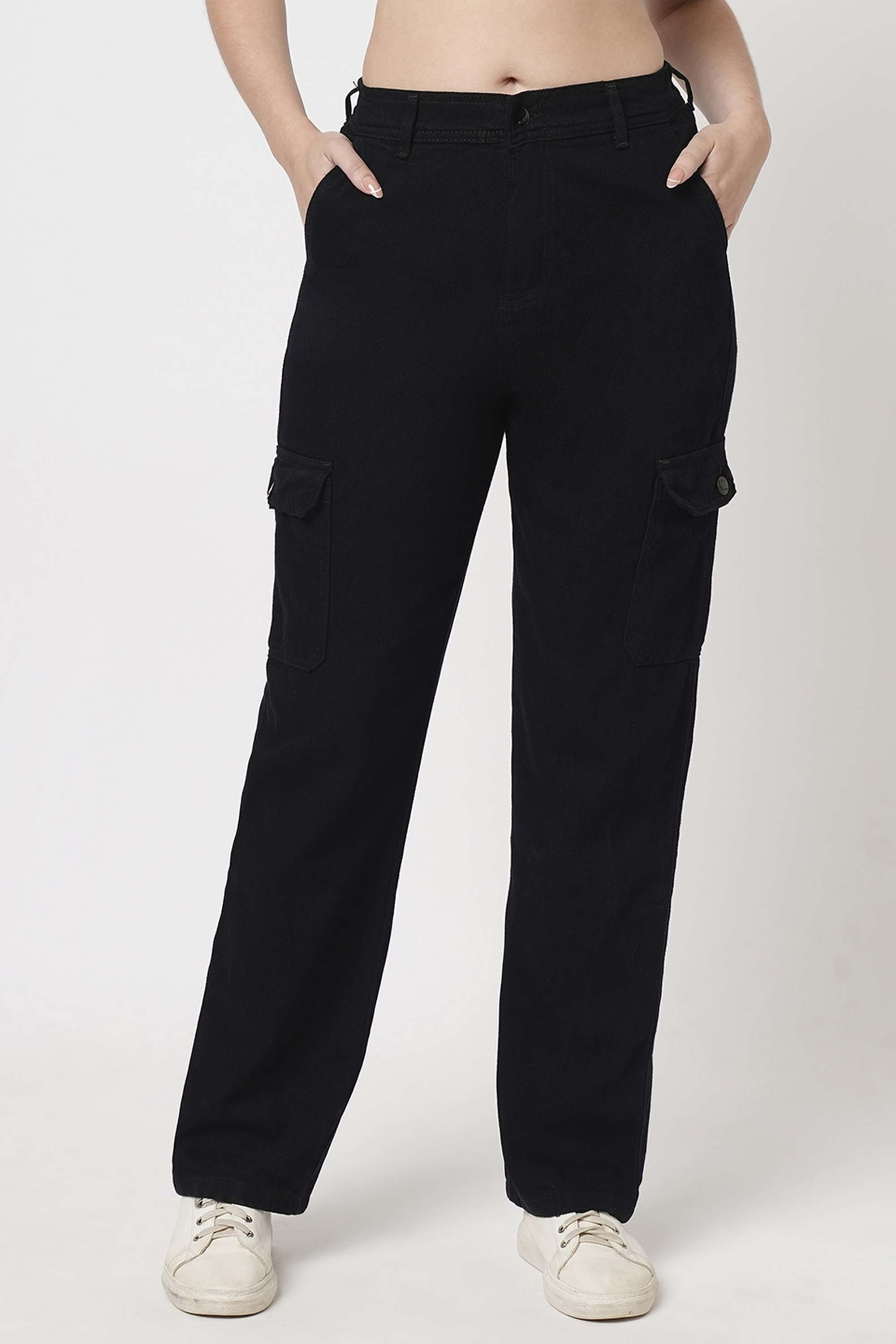 Solid-Relaxed-Fit-Cotton-Women-s-Casual-Wear-Trousers