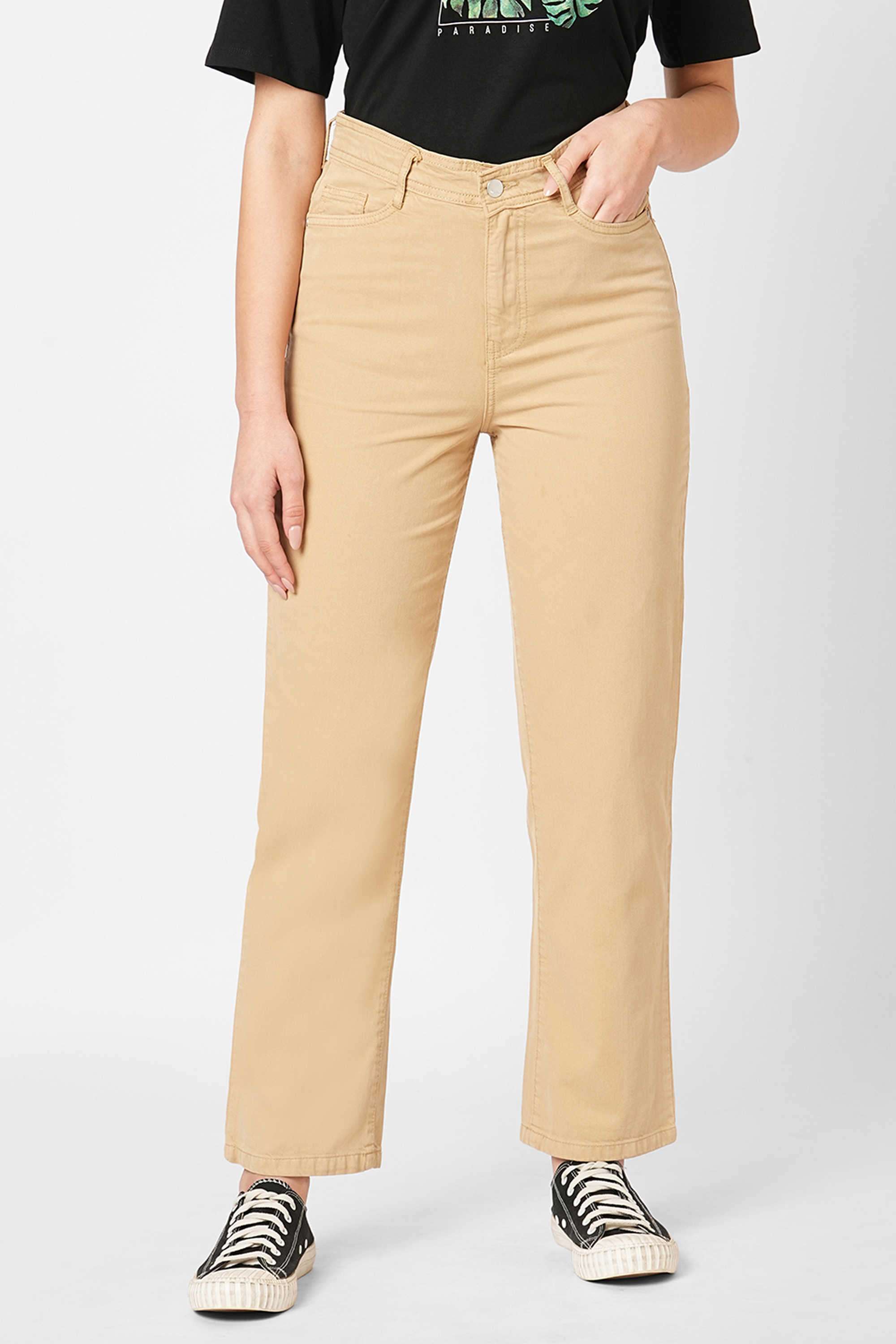 High-Rise-Blended-Fabric-Straight-Fit-Women-s-Jeans