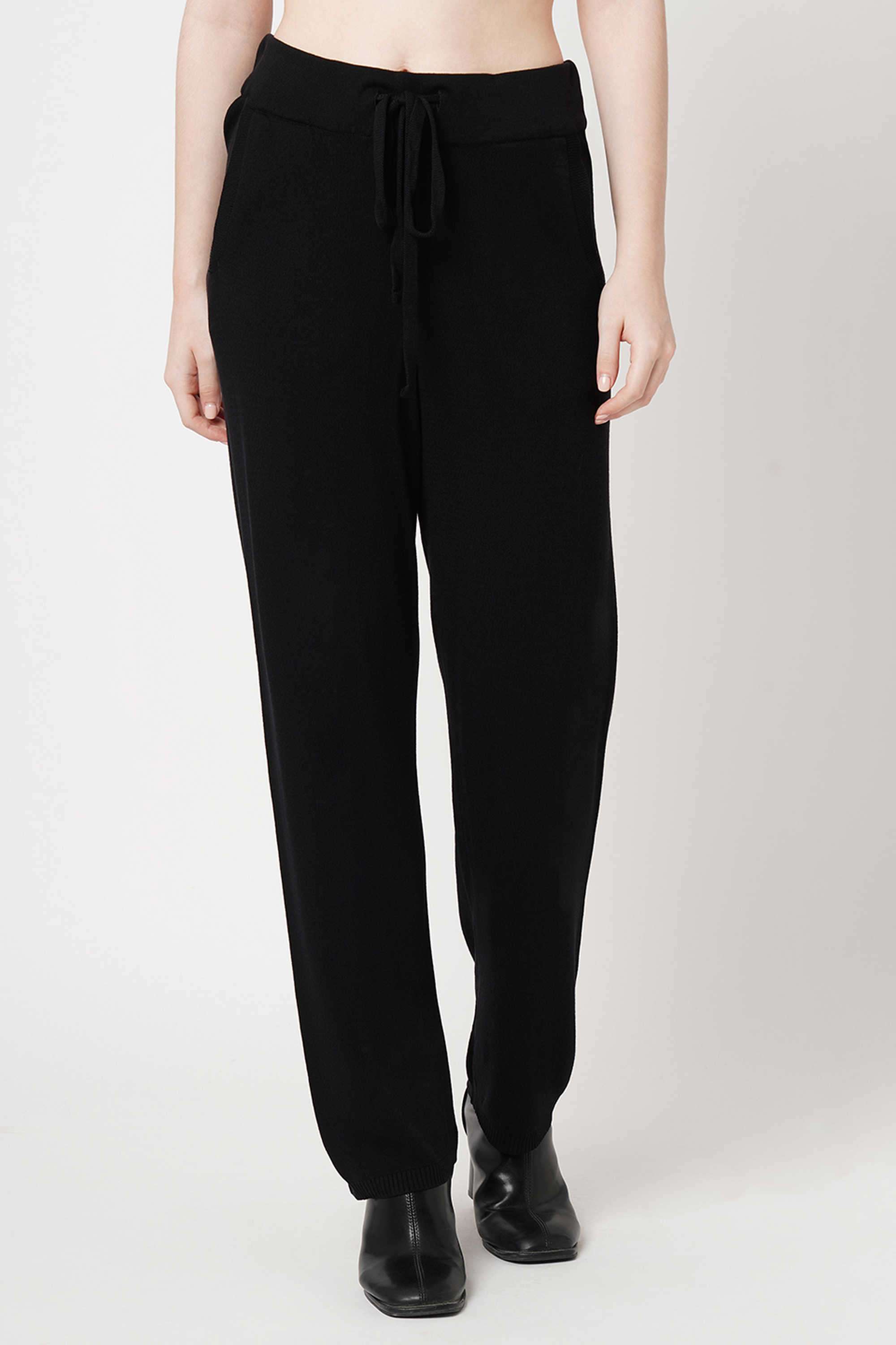 Solid-Straight-Fit-Blended-Fabric-Women-s-Casual-Wear-Trousers