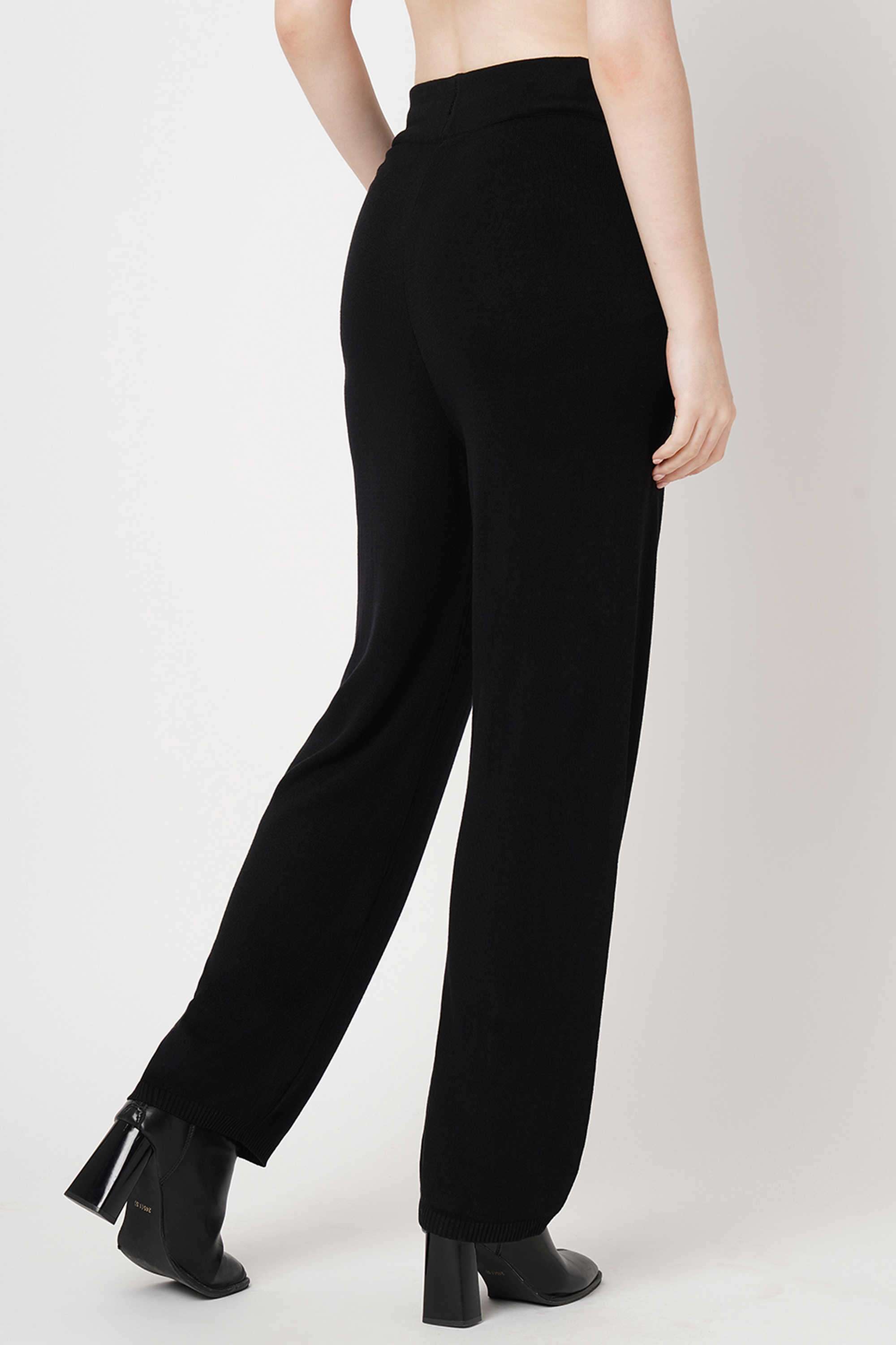 Solid-Straight-Fit-Blended-Fabric-Women-s-Casual-Wear-Trousers