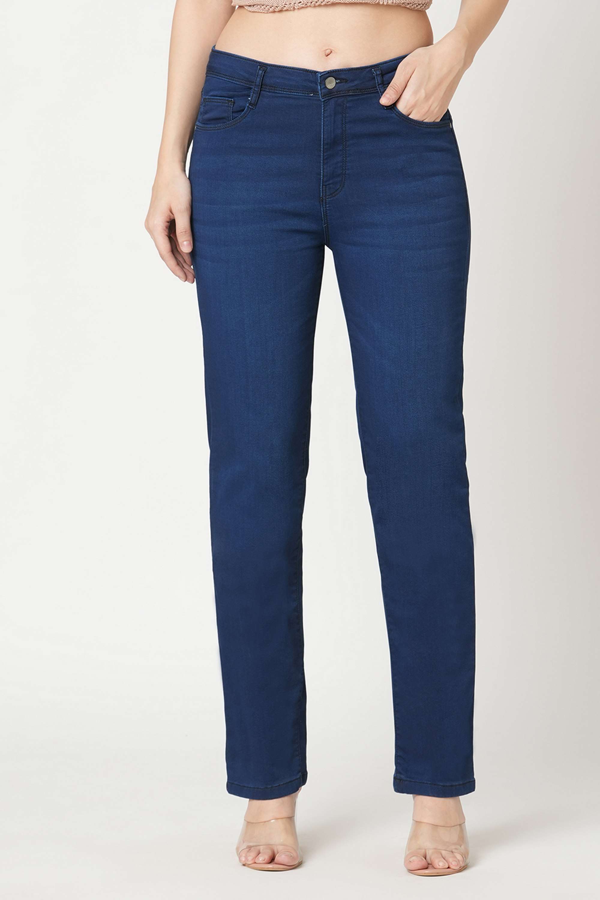 High-Rise-Blended-Fabric-Straight-Fit-Women-s-Jeans