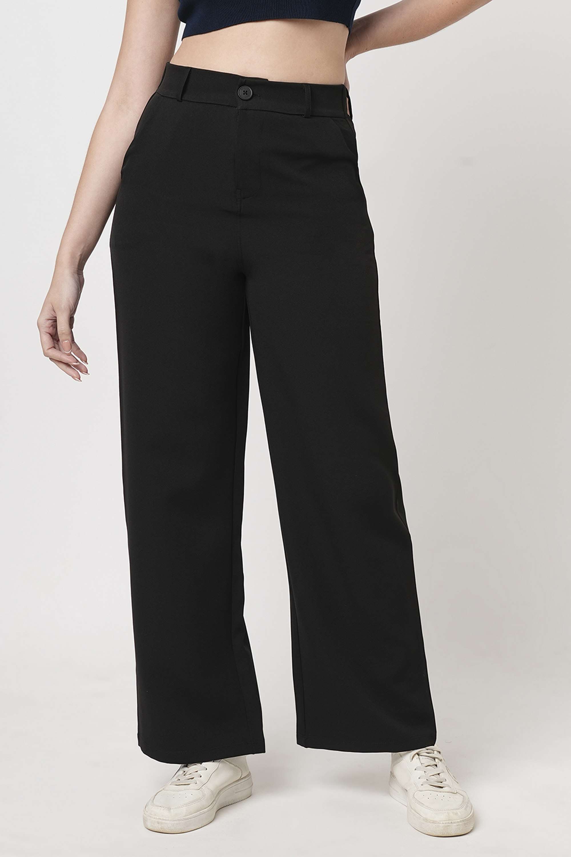 Solid-Relaxed-Fit-Cotton-Women-s-Casual-Wear-Trousers