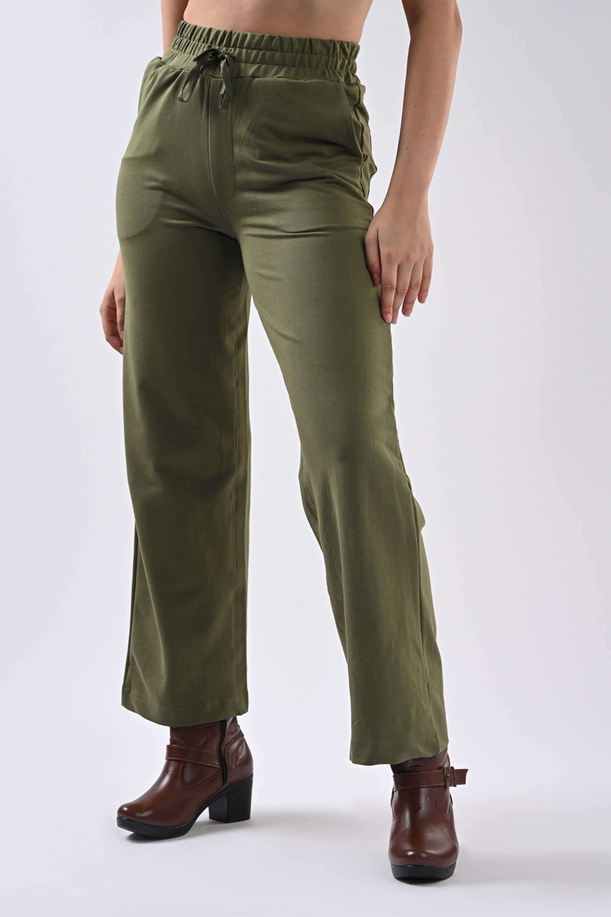 Solid-Relaxed-Fit-Blended-Fabric-Women-s-Casual-Wear-Trousers