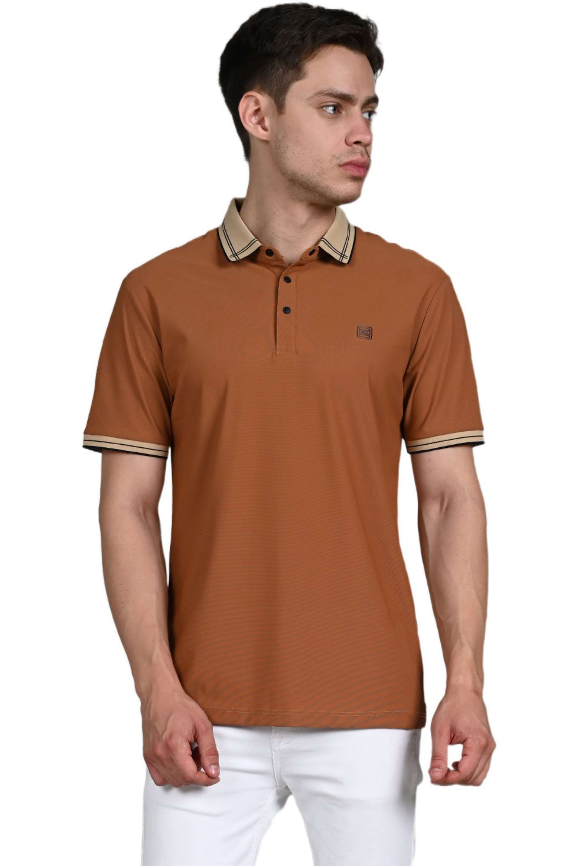 Solid-Blended-Fabric-Slim-Fit-Men-Polo-T-Shirt