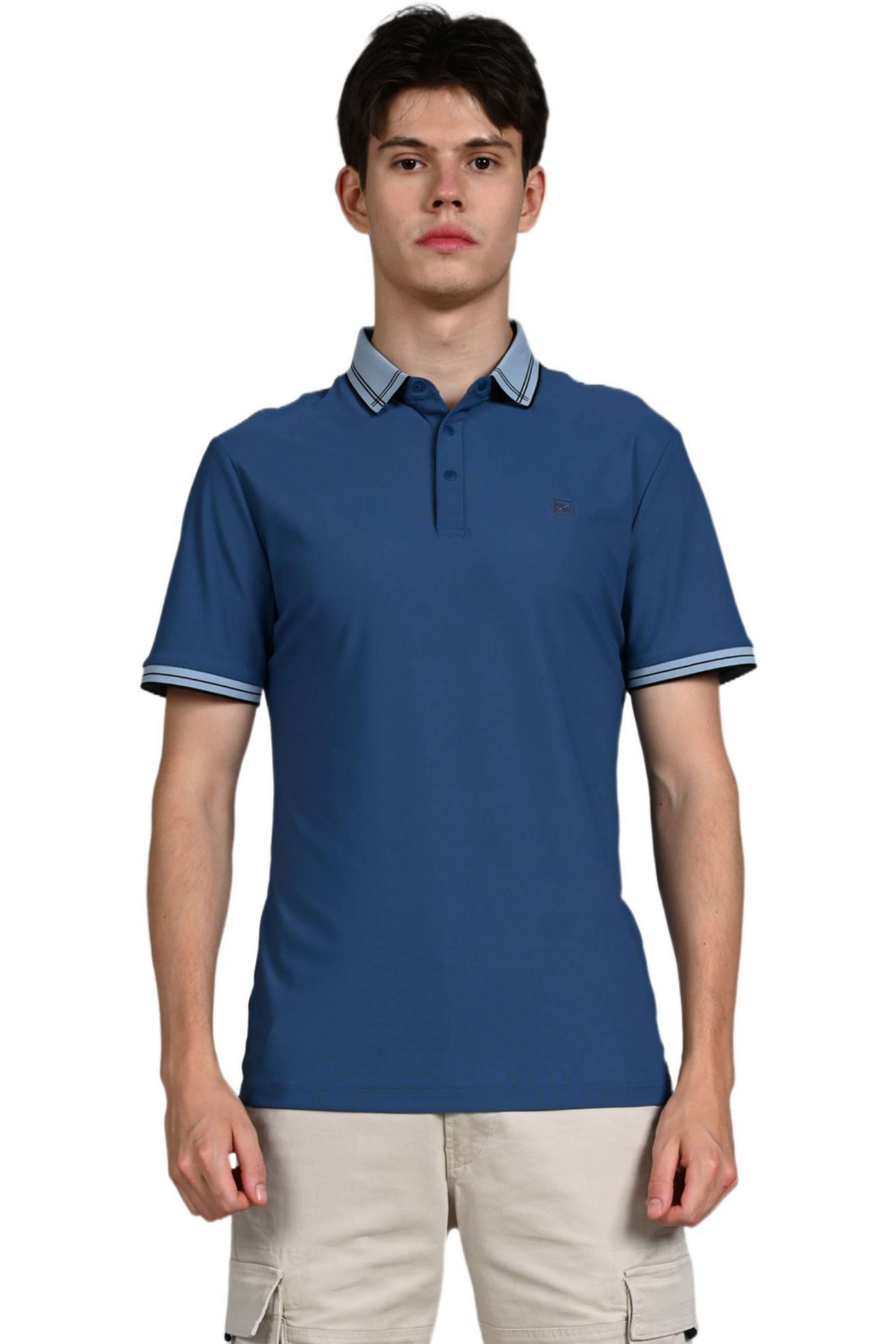 Solid-Blended-Fabric-Slim-Fit-Men-Polo-T-Shirt
