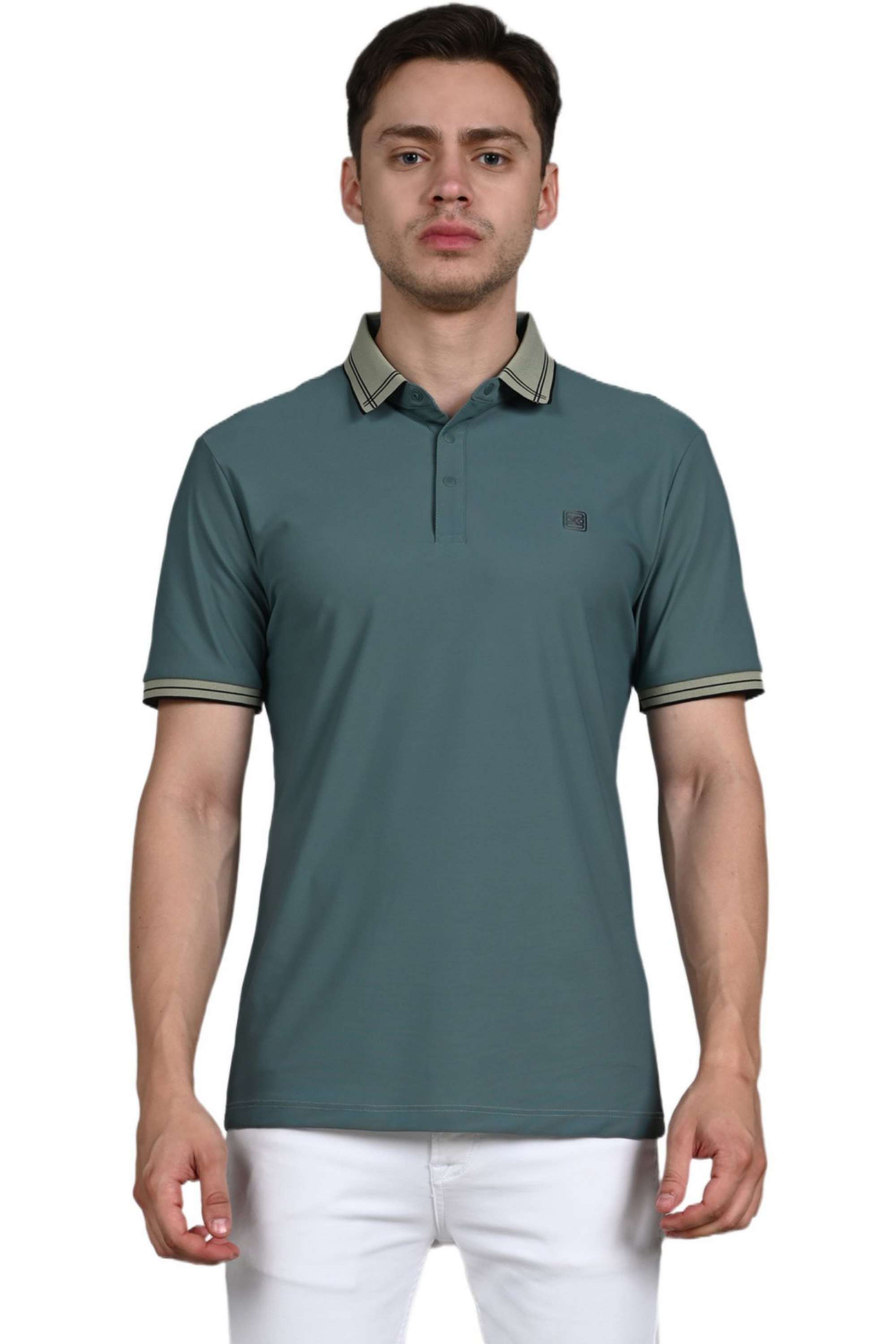 Solid-Blended-Fabric-Slim-Fit-Men-Polo-T-Shirt