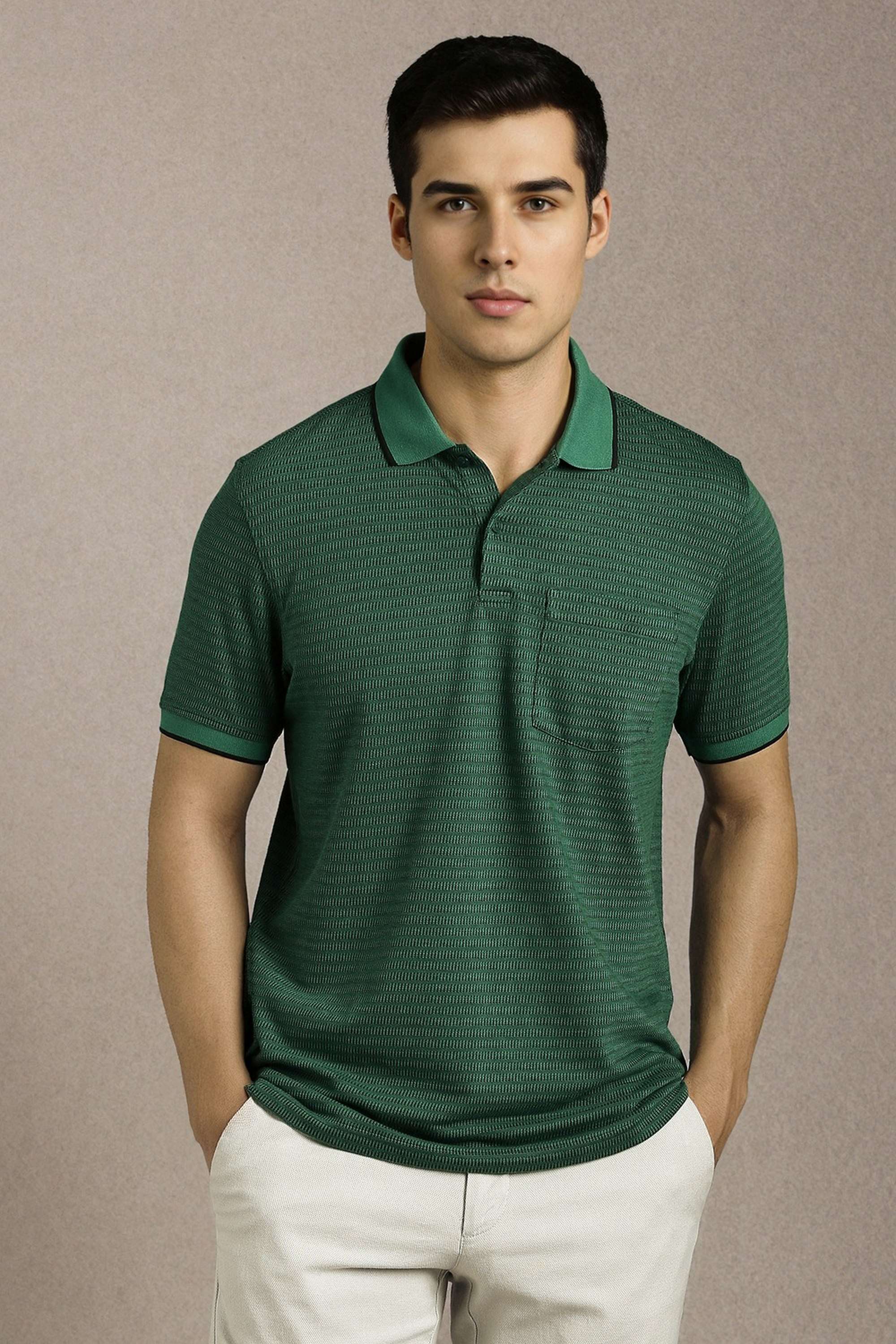 Textured-Cotton-Slim-Fit-Men-Polo-T-Shirt