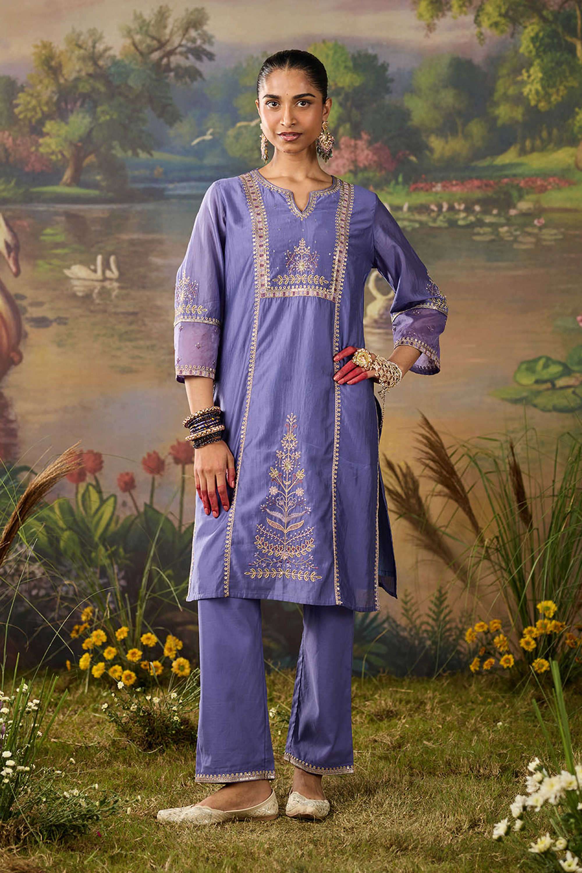 Solid-Silk-Women-s-Festive-Wear-Kurta-Set