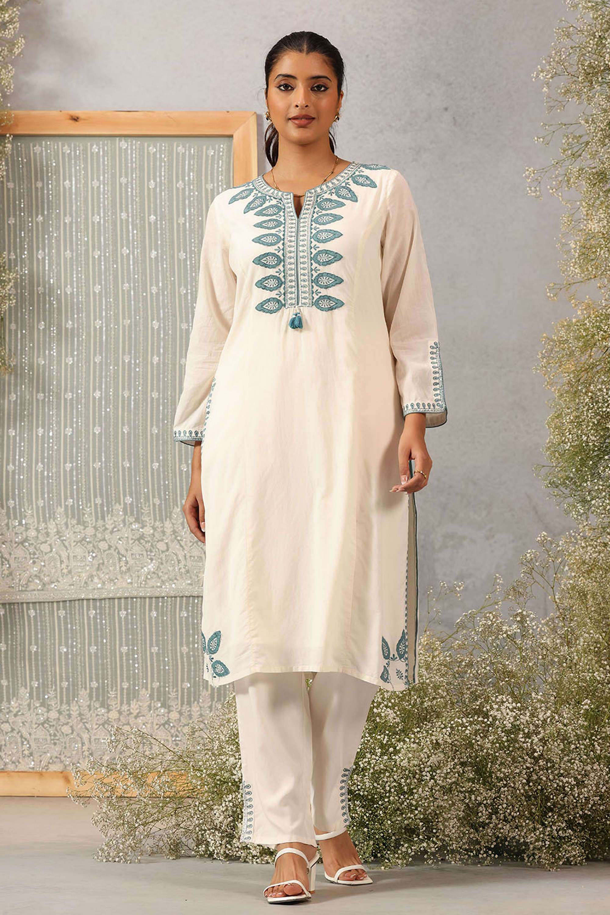 Embroidered-Viscose-Satin-Slit-Neck-Women-s-Festive-Wear-Kurta