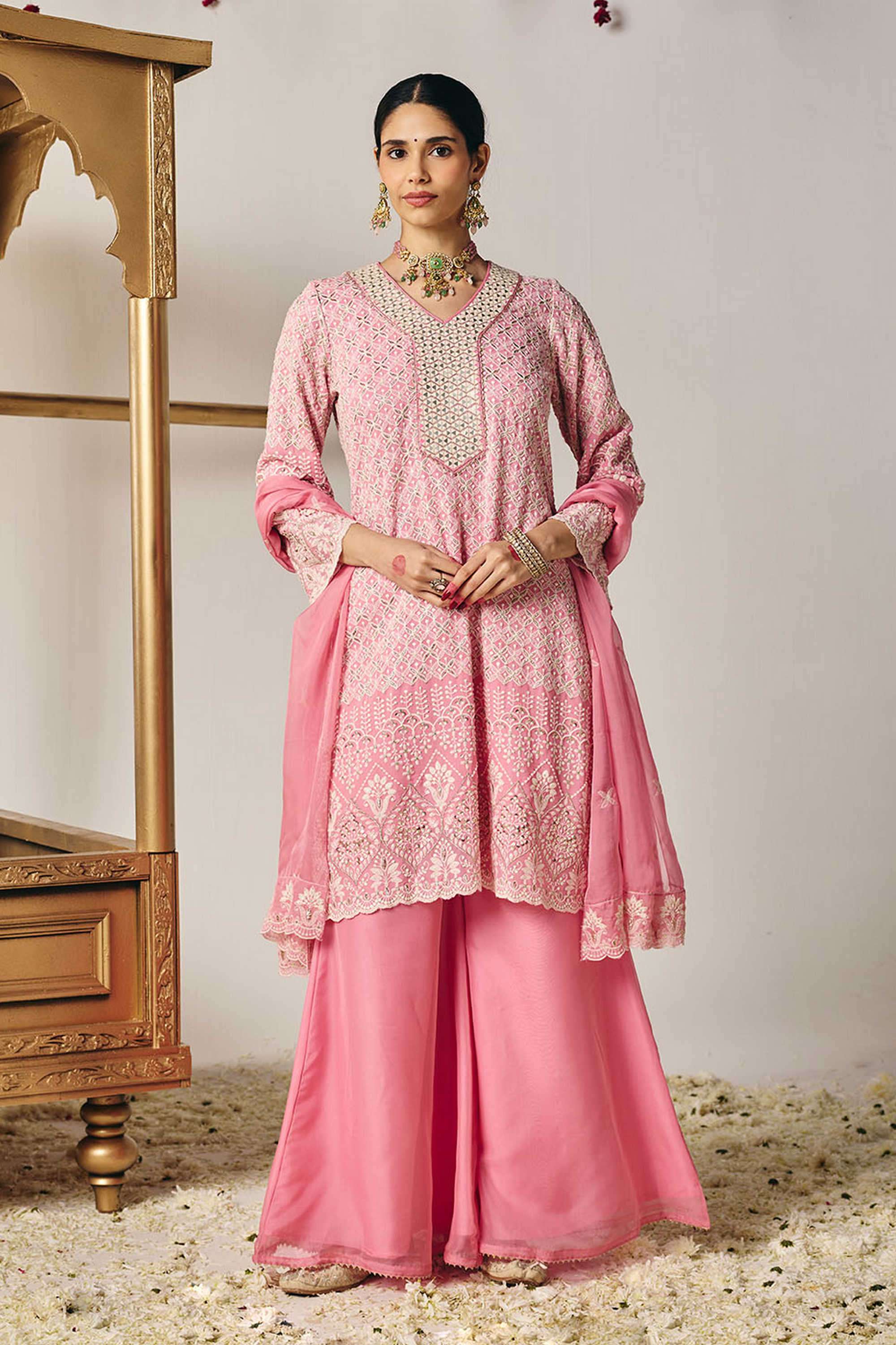 Solid-Georgette-Women-s-Festive-Wear-Kurta-Set