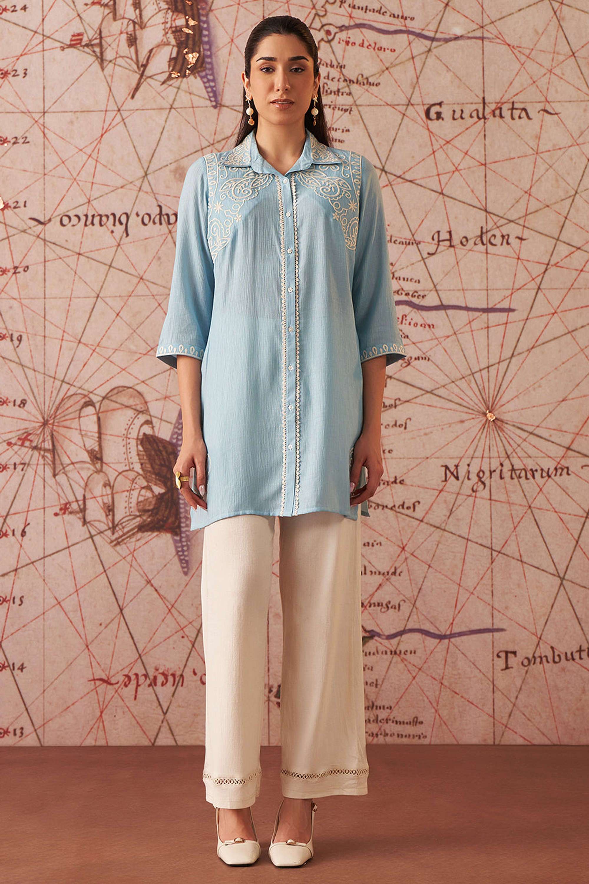 Embroidered-Blended-Fabric-Round-Neck-Women-s-Festive-Wear-Tunic