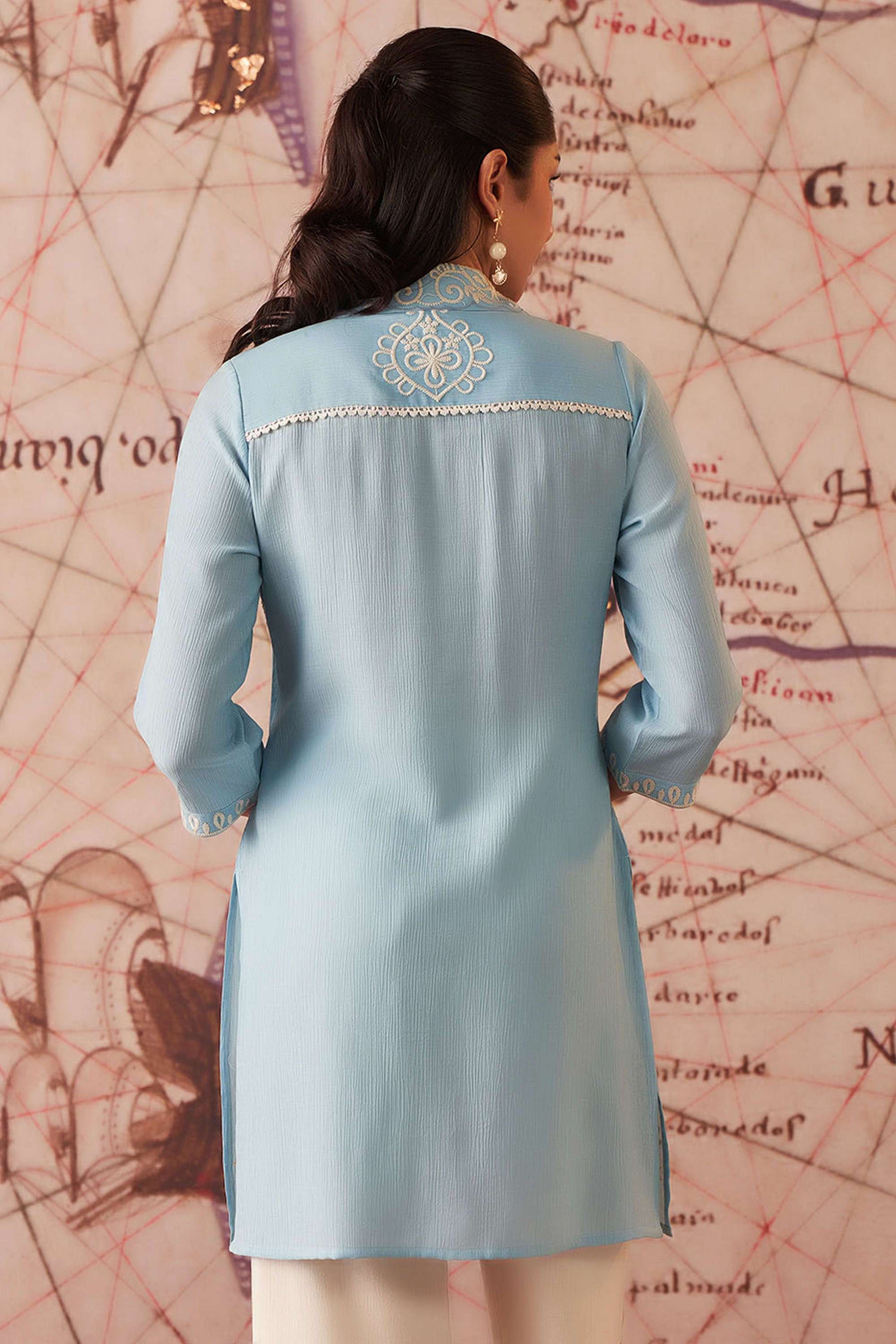 Embroidered-Blended-Fabric-Round-Neck-Women-s-Festive-Wear-Tunic