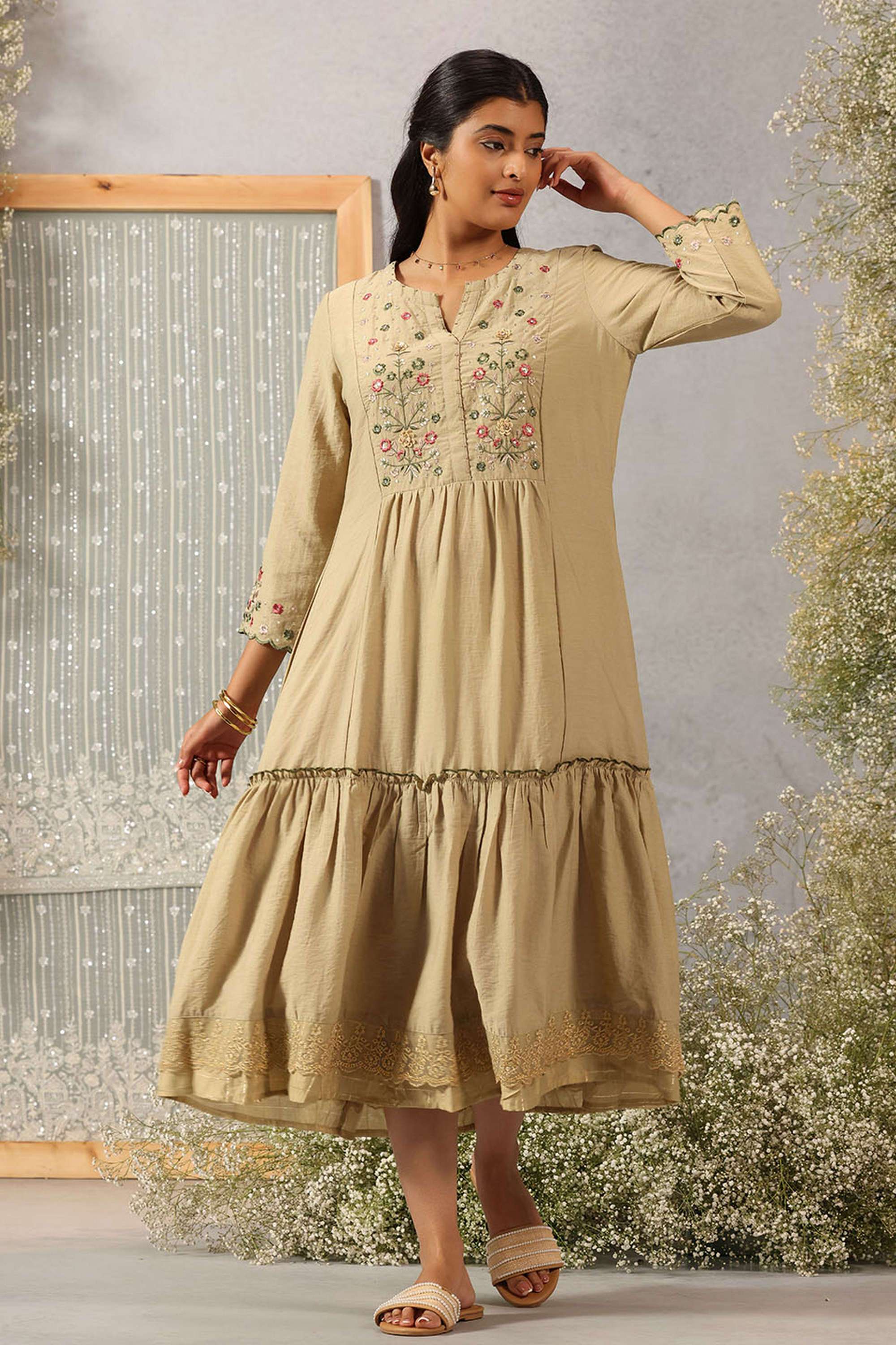 Embroidered-Viscose-Slit-Neck-Women-s-Dress