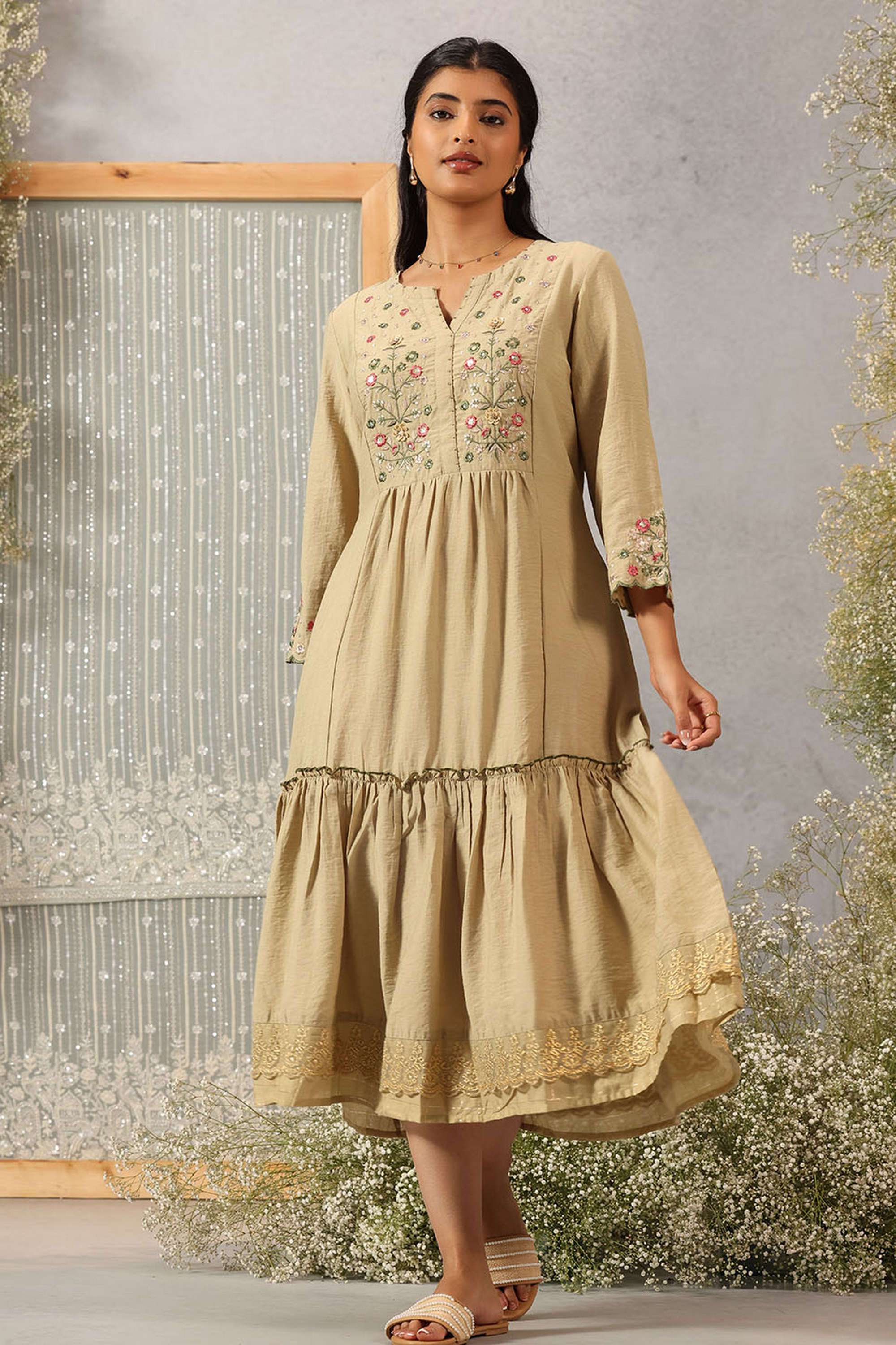 Embroidered-Viscose-Slit-Neck-Women-s-Dress