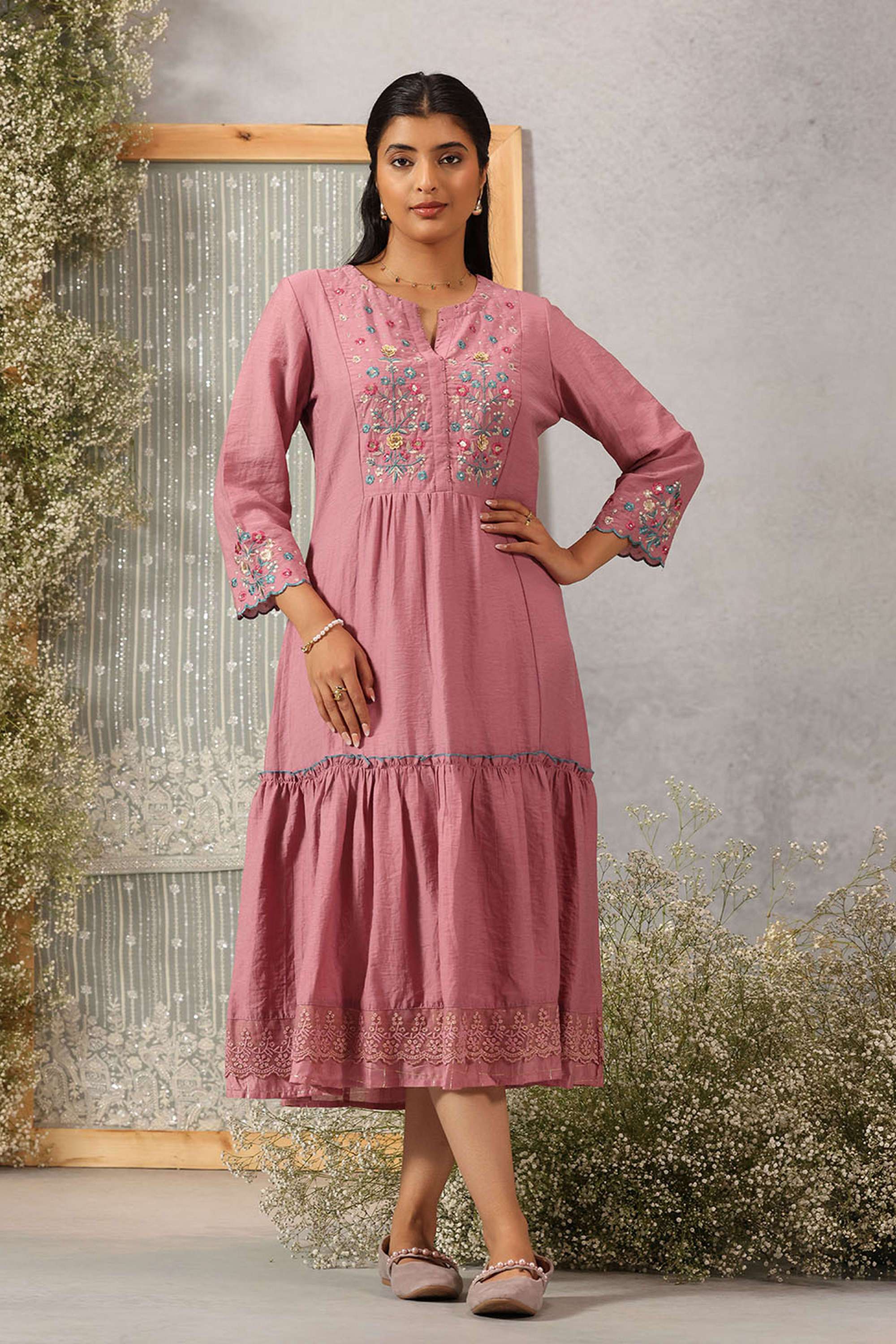 Embroidered-Viscose-Slit-Neck-Women-s-Dress