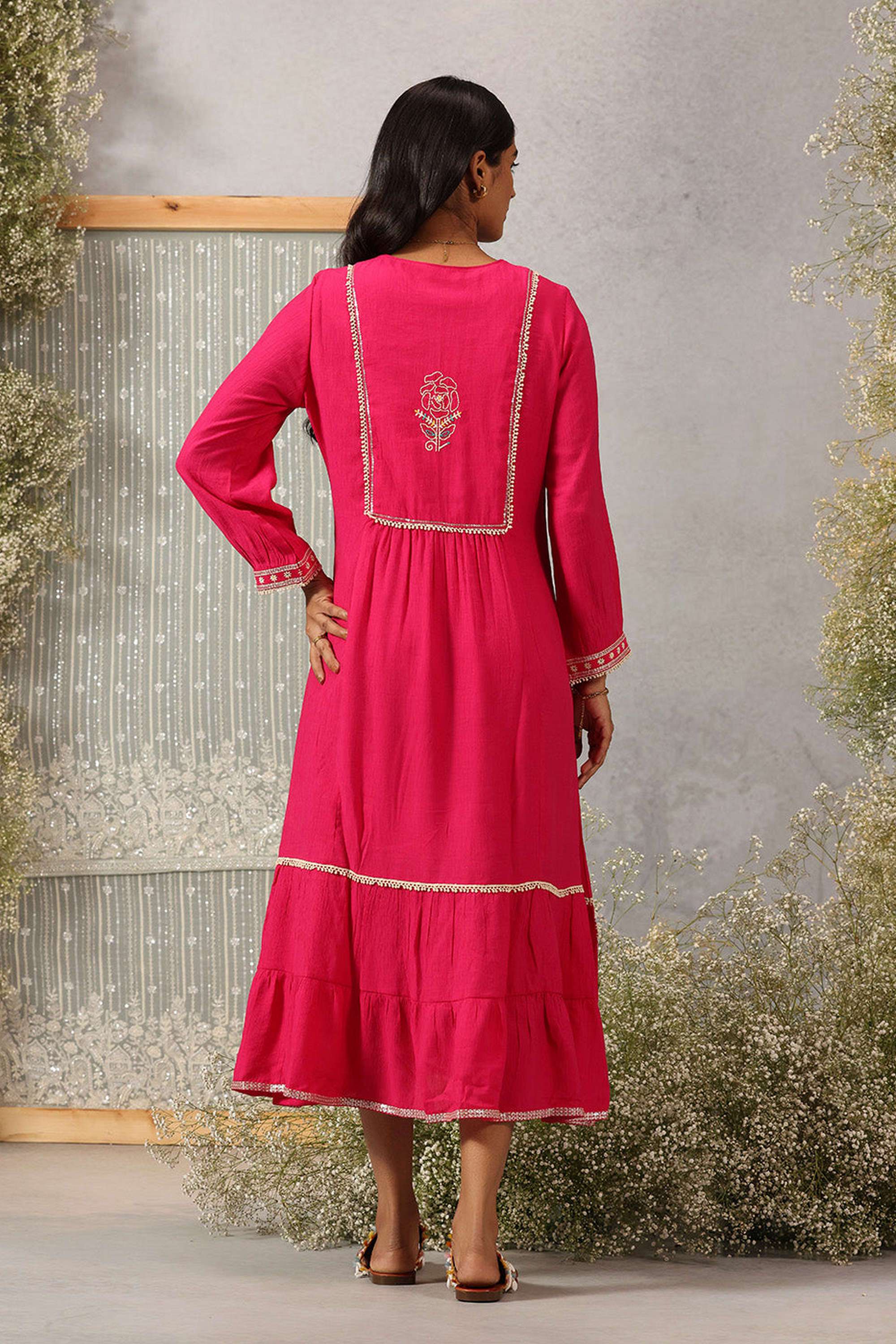 Embroidered-Crinkle-Viscose-Tie-Up-Neck-Women-s-Dress