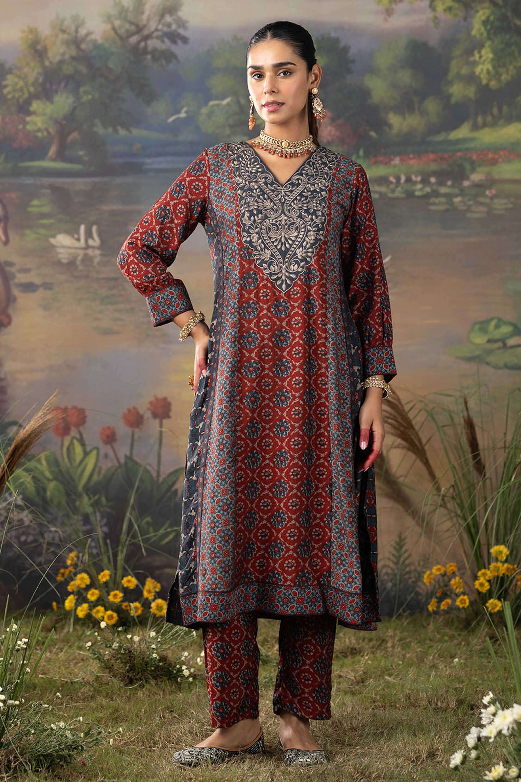 Solid-Polyester-Women-s-Festive-Wear-Kurta