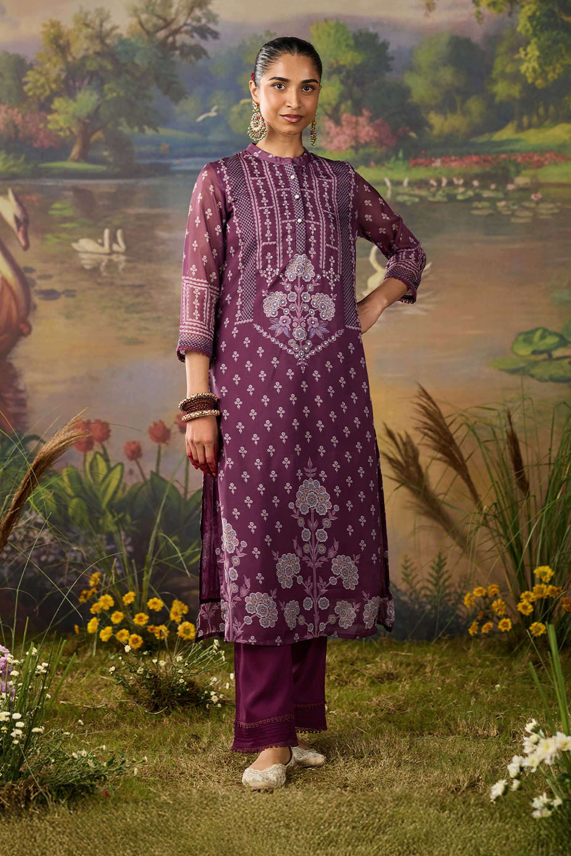 Solid-Polyester-Women-s-Festive-Wear-Kurta-Set