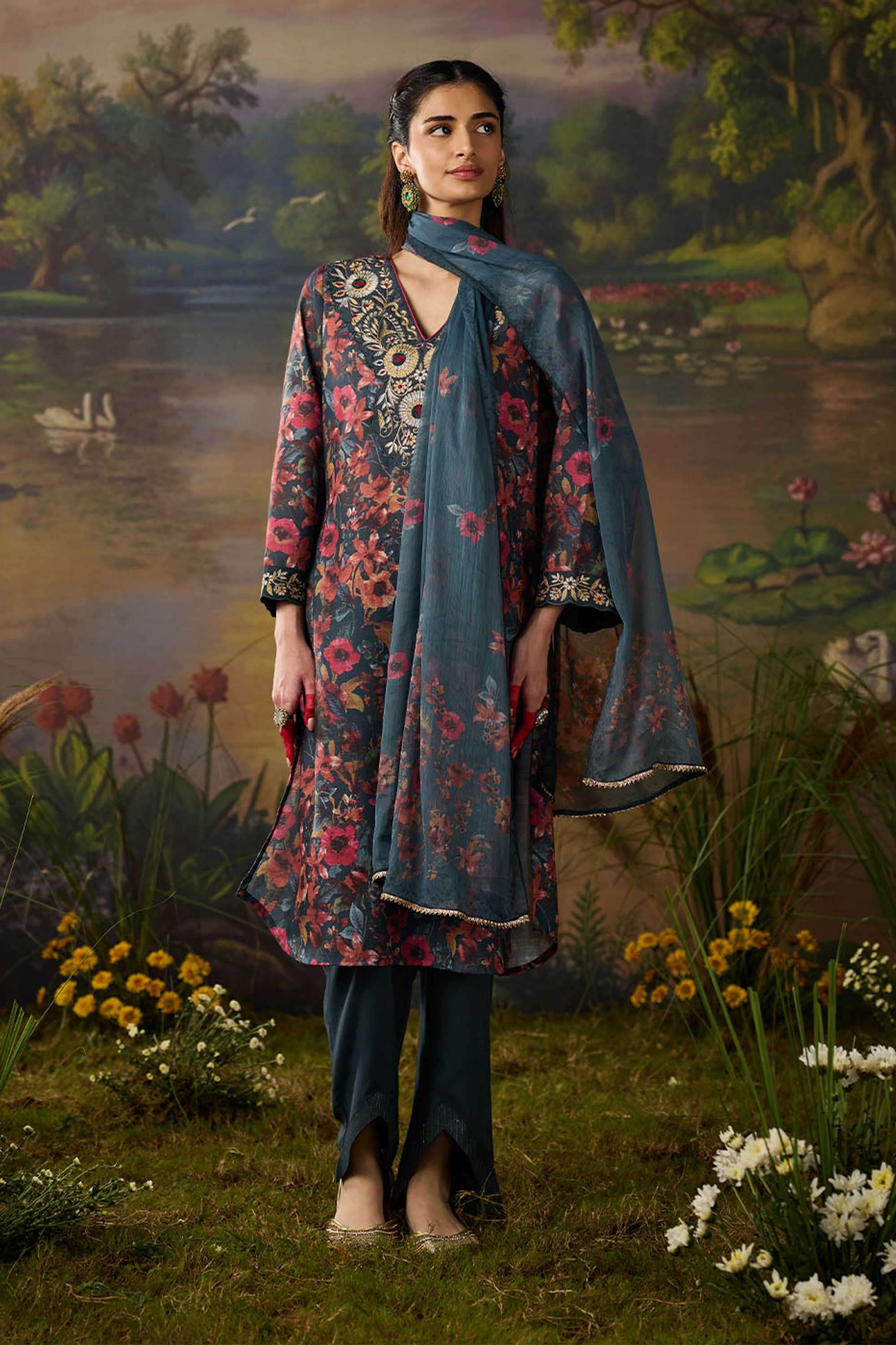 Solid-Cotton-Women-s-Festive-Wear-Kurta-Set